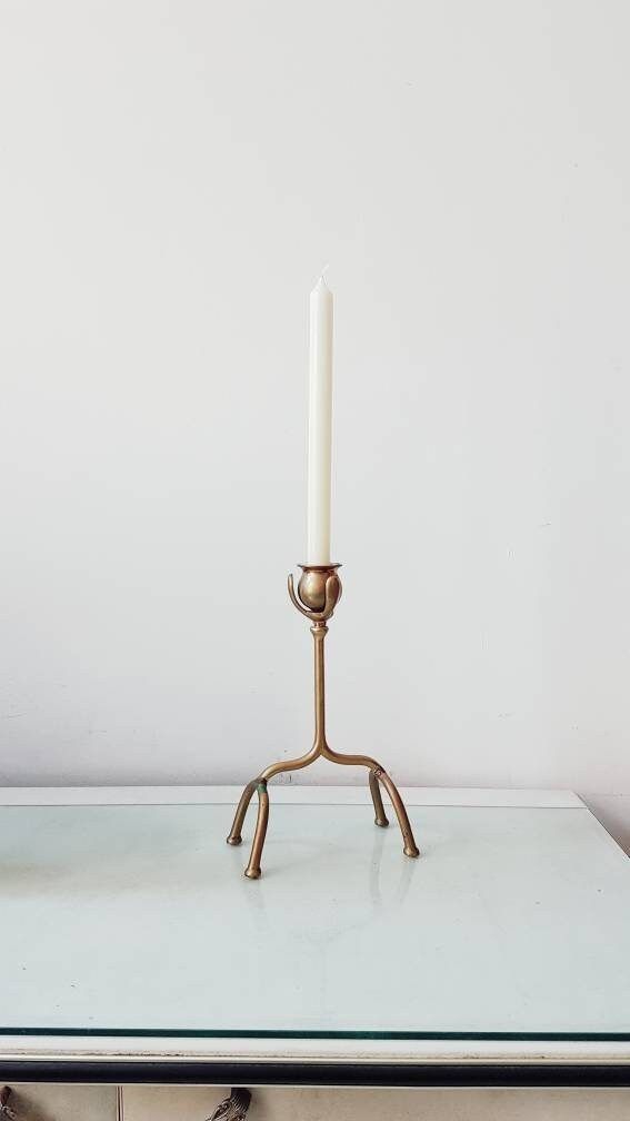 Brass Candle Holder In The Arts & Craft Style, Was Benson Style