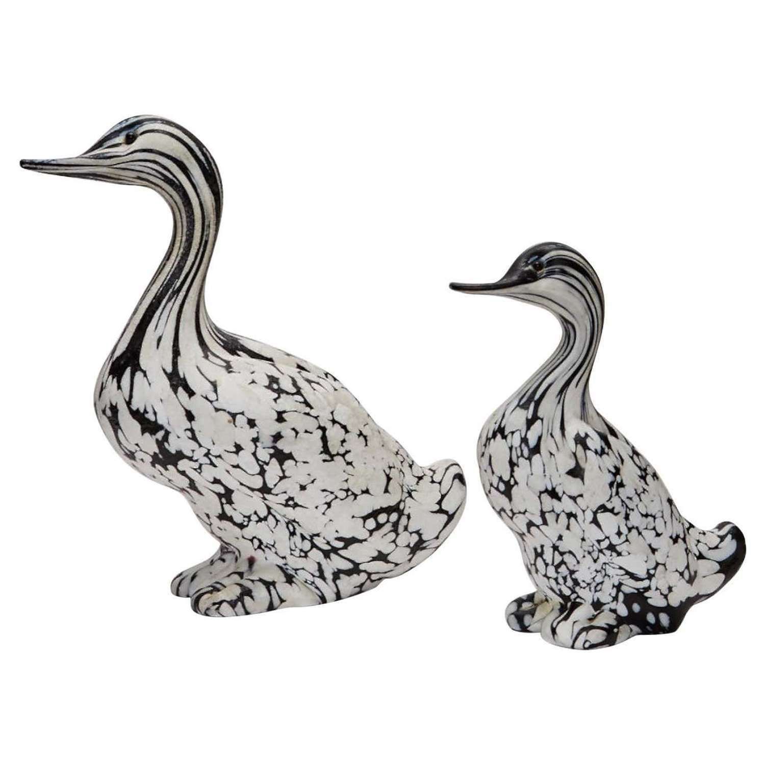Pair Of Ducks Animal Sculptures By Archimede Seguso Murano In Black