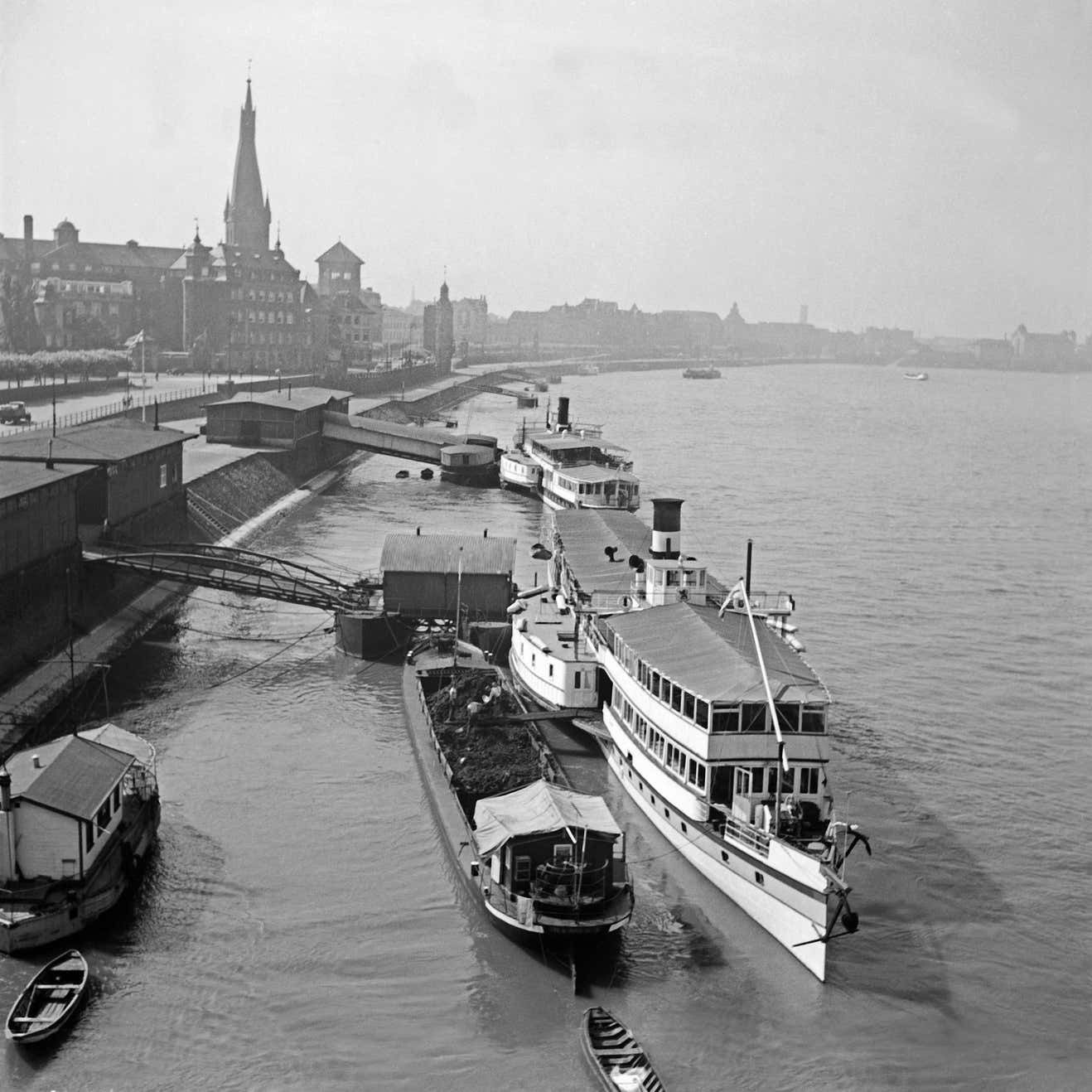 Karl Heinrich Lämmel Ships Anchoring At The Old City Of Duesseldorf, Germany 1937 Printed Later 1937/2021
