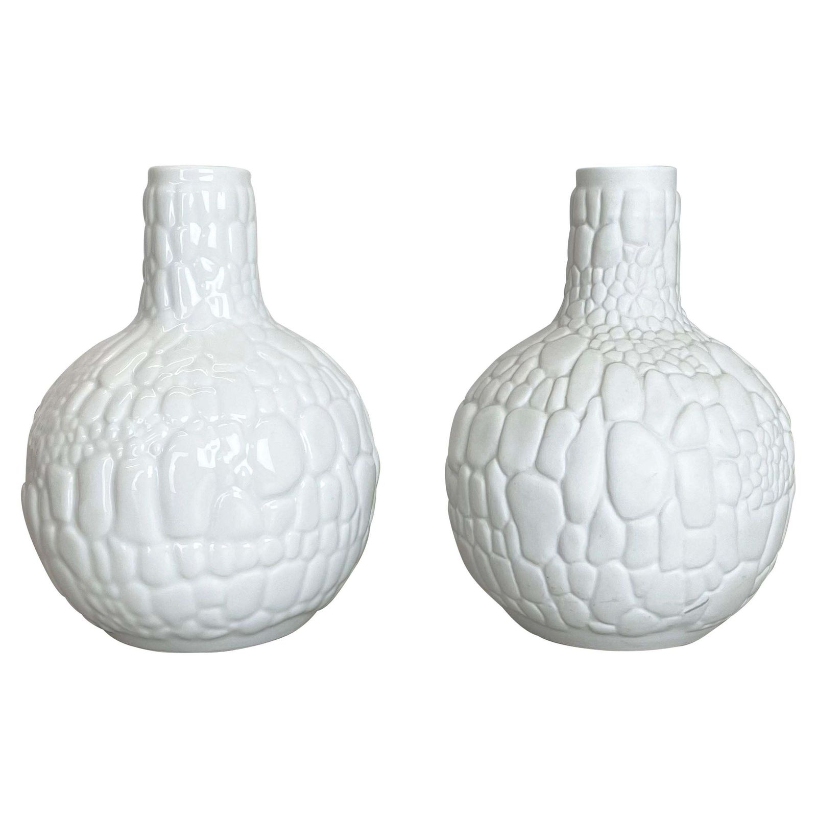 Set Of 2 Original Op Art Biscuit Porcelain Vases By Ak Kaiser, Germany, 1970s