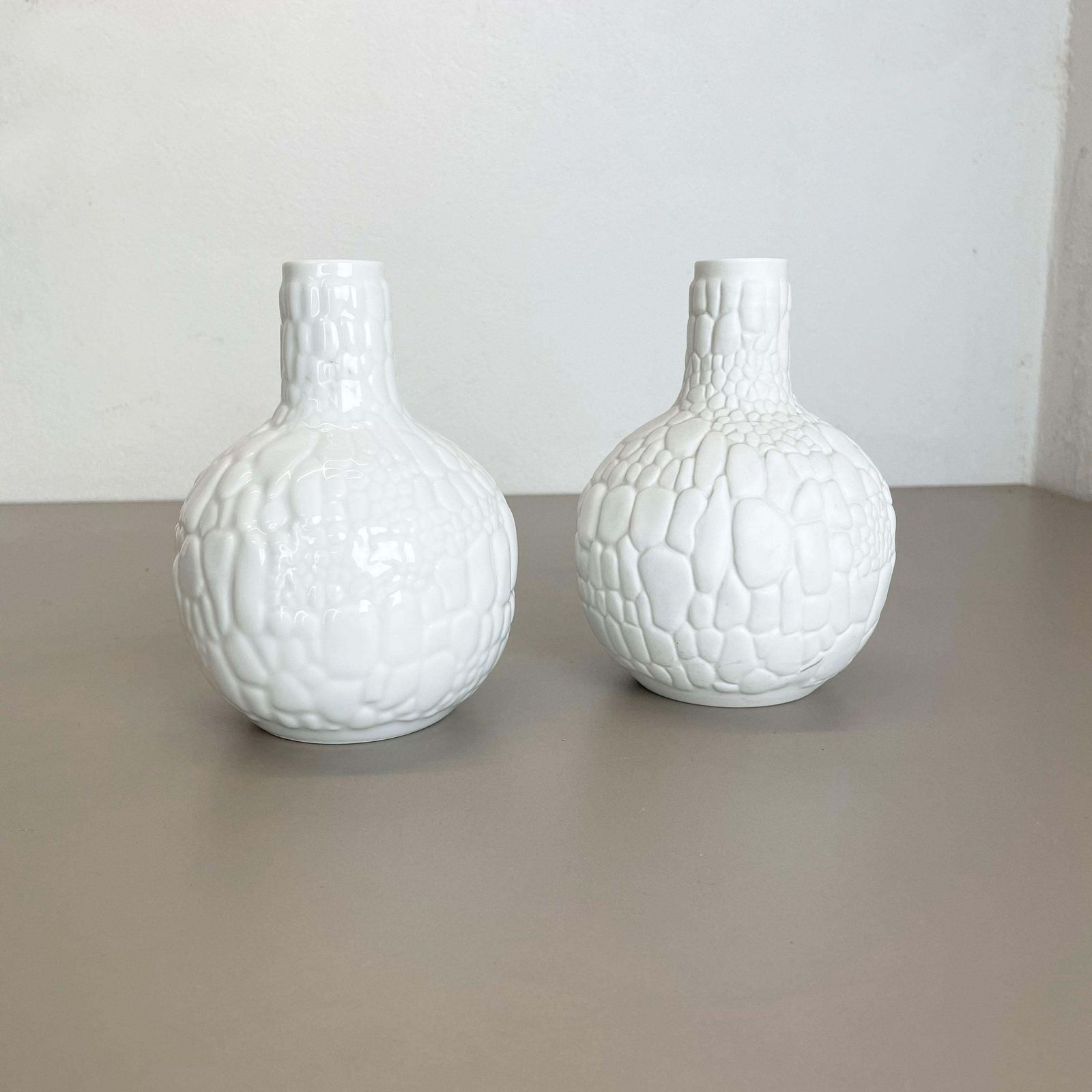 Set Of 2 Original Op Art Biscuit Porcelain Vases By Ak Kaiser, Germany, 1970s photo furniture