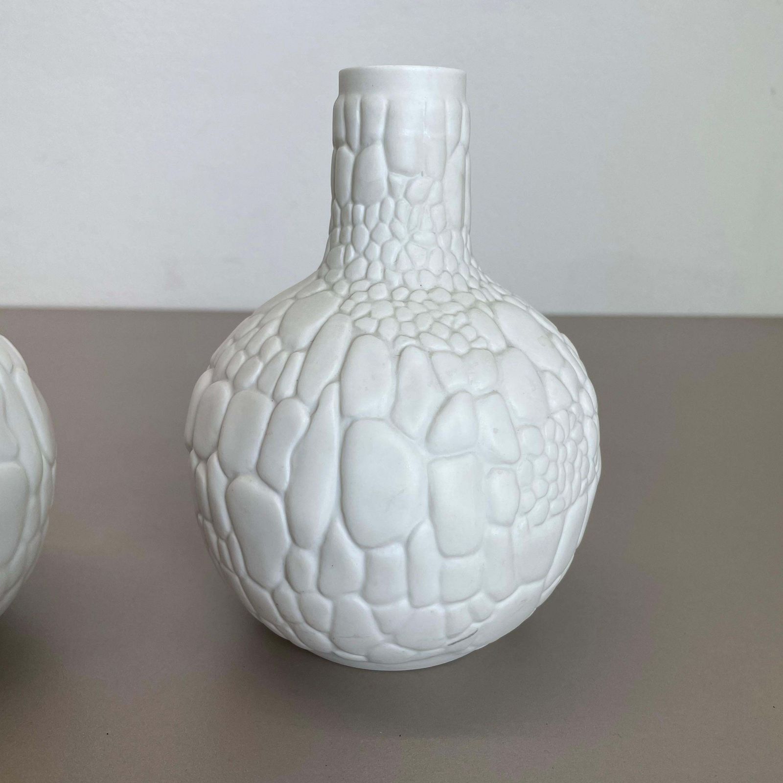 Set Of 2 Original Op Art Biscuit Porcelain Vases By Ak Kaiser, Germany, 1970s photo buy