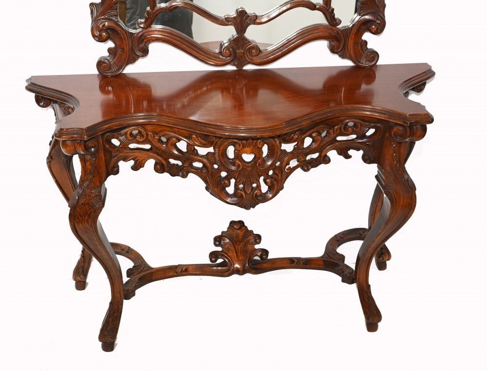 Italian Console Table Mirror Set Carved 1920 photo furniture