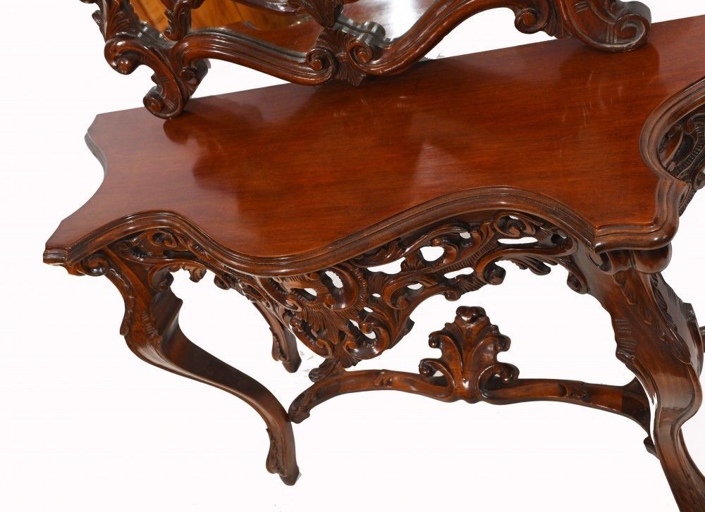 Italian Console Table Mirror Set Carved 1920 photo vinterior