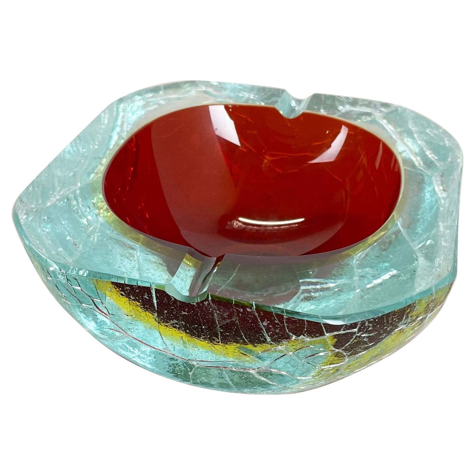 Large Murano Glass Crack Structure Bowl Shells Ashtray Element Italy 1970s