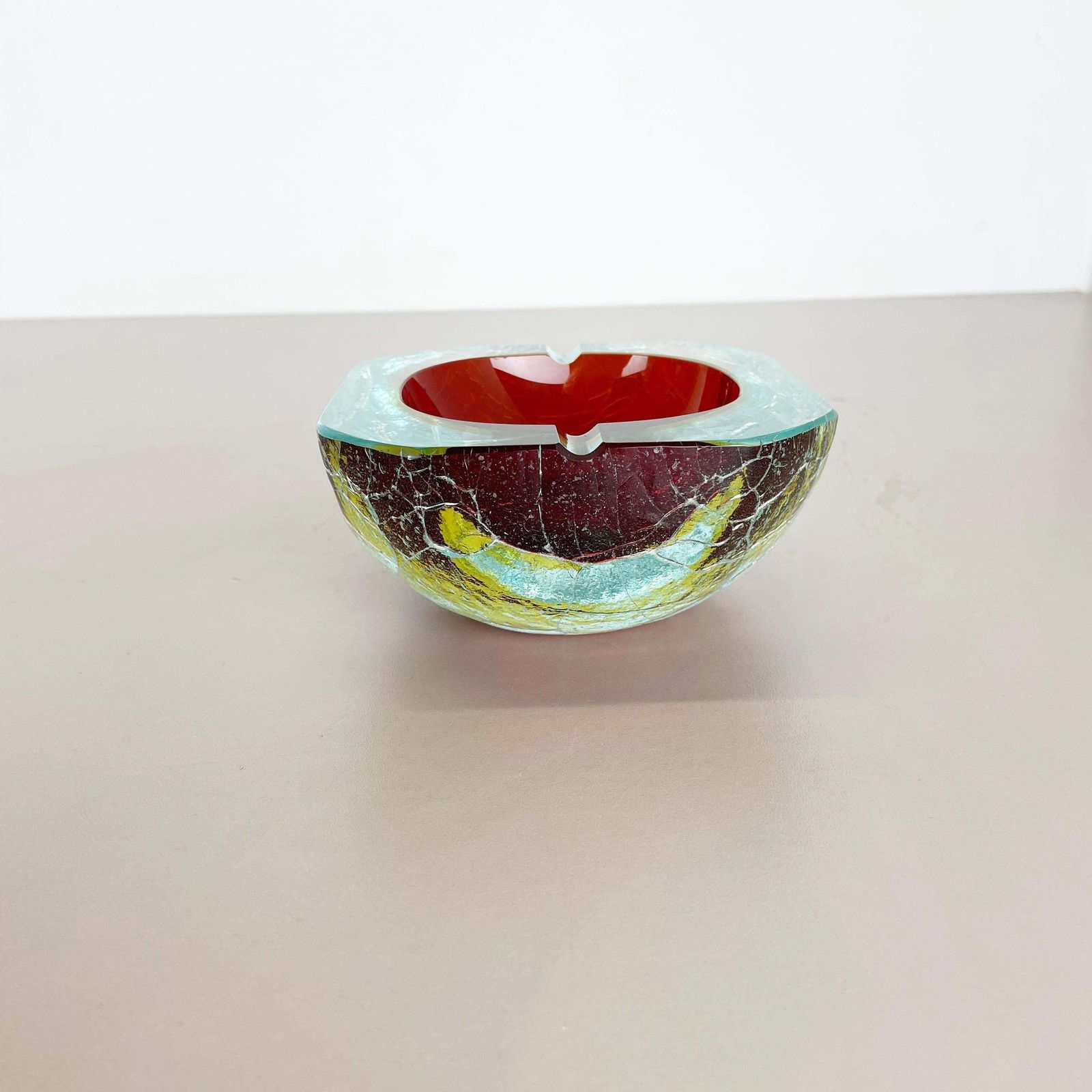 Large Murano Glass Crack Structure Bowl Shells Ashtray Element Italy 1970s photo Home Decor