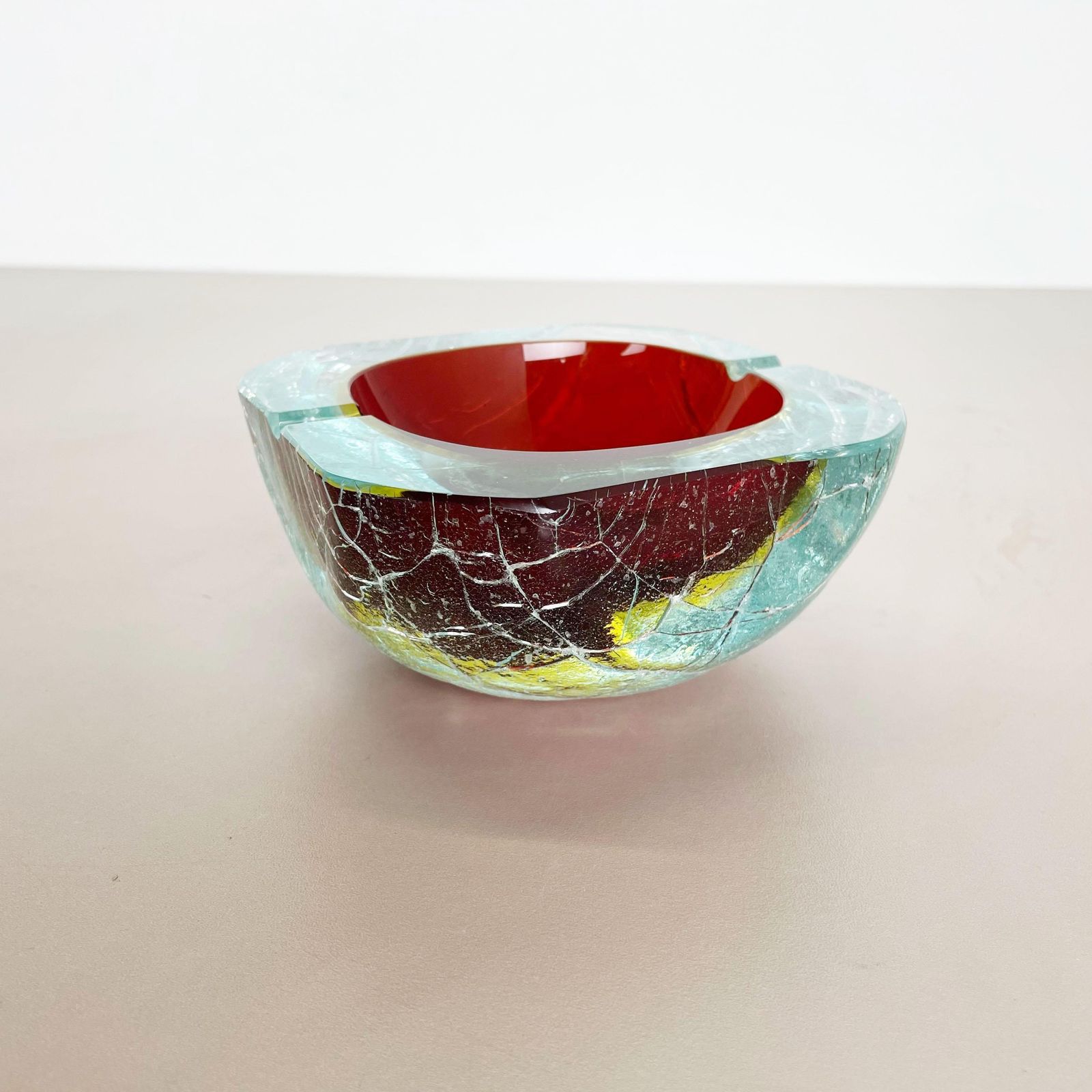 Large Murano Glass Crack Structure Bowl Shells Ashtray Element Italy 1970s photo vintage