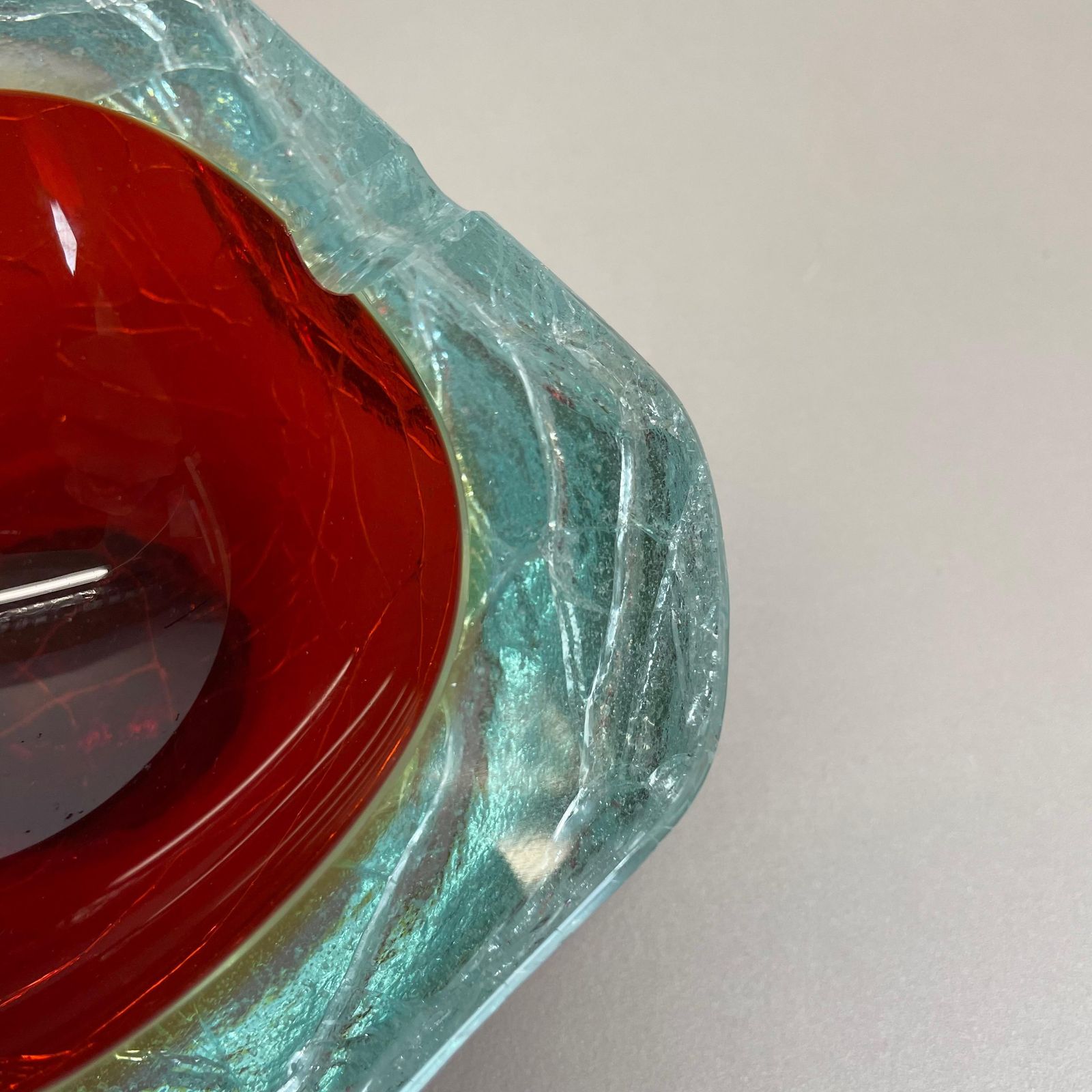 Home Decor Large Murano Glass Crack Structure Bowl Shells Ashtray Element Italy 1970s photo