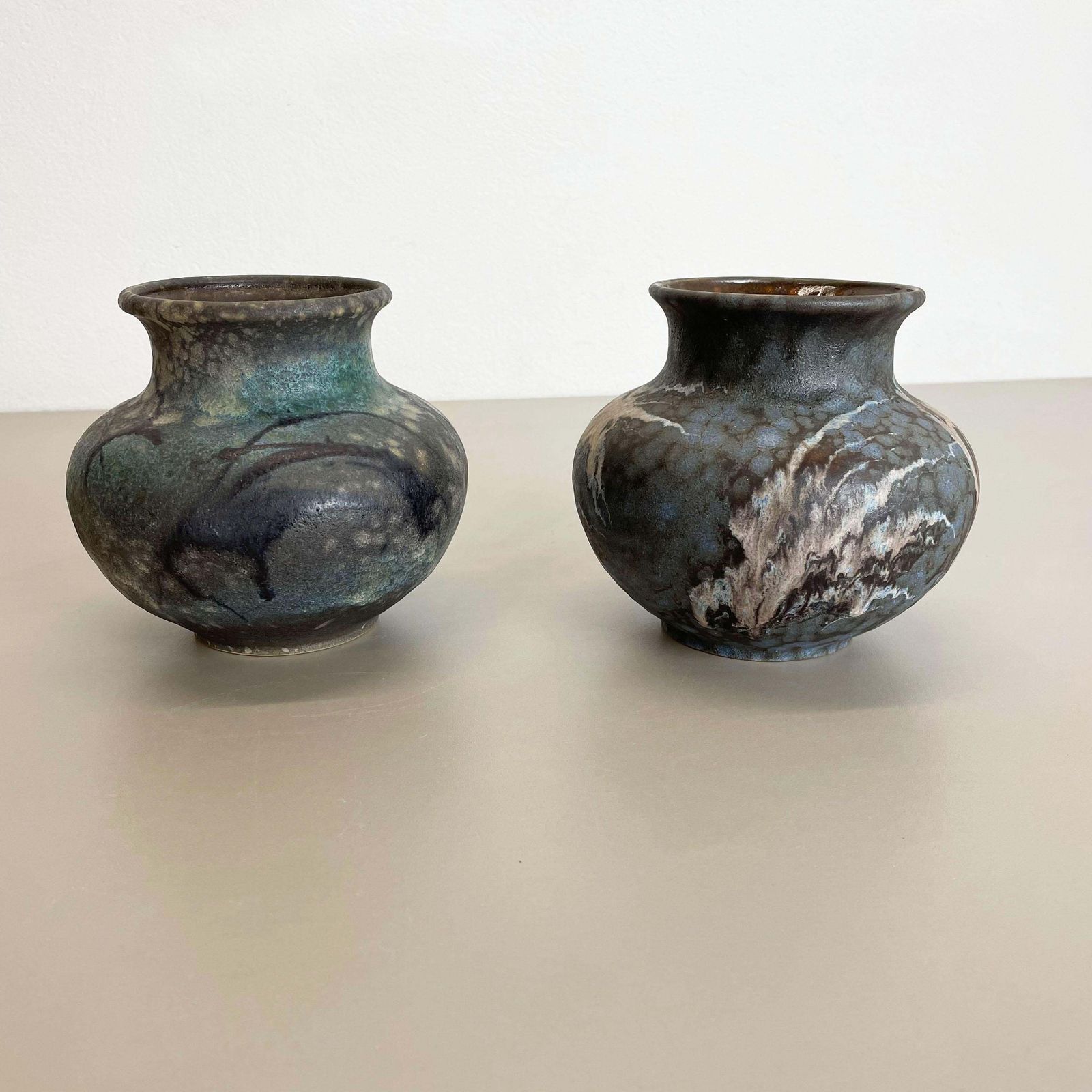 Set Of 2 Pottery Vases Fat Lava Abstract Designed By Ruscha, Germany, 1960s photo furniture