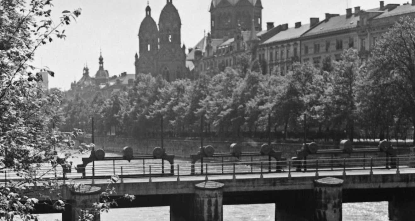 Karl Heinrich Lämmel Bridge At Isar View To Lutheran St. Lukas Church, Germany 1937, Printed Later 1937/2021 photo furniture