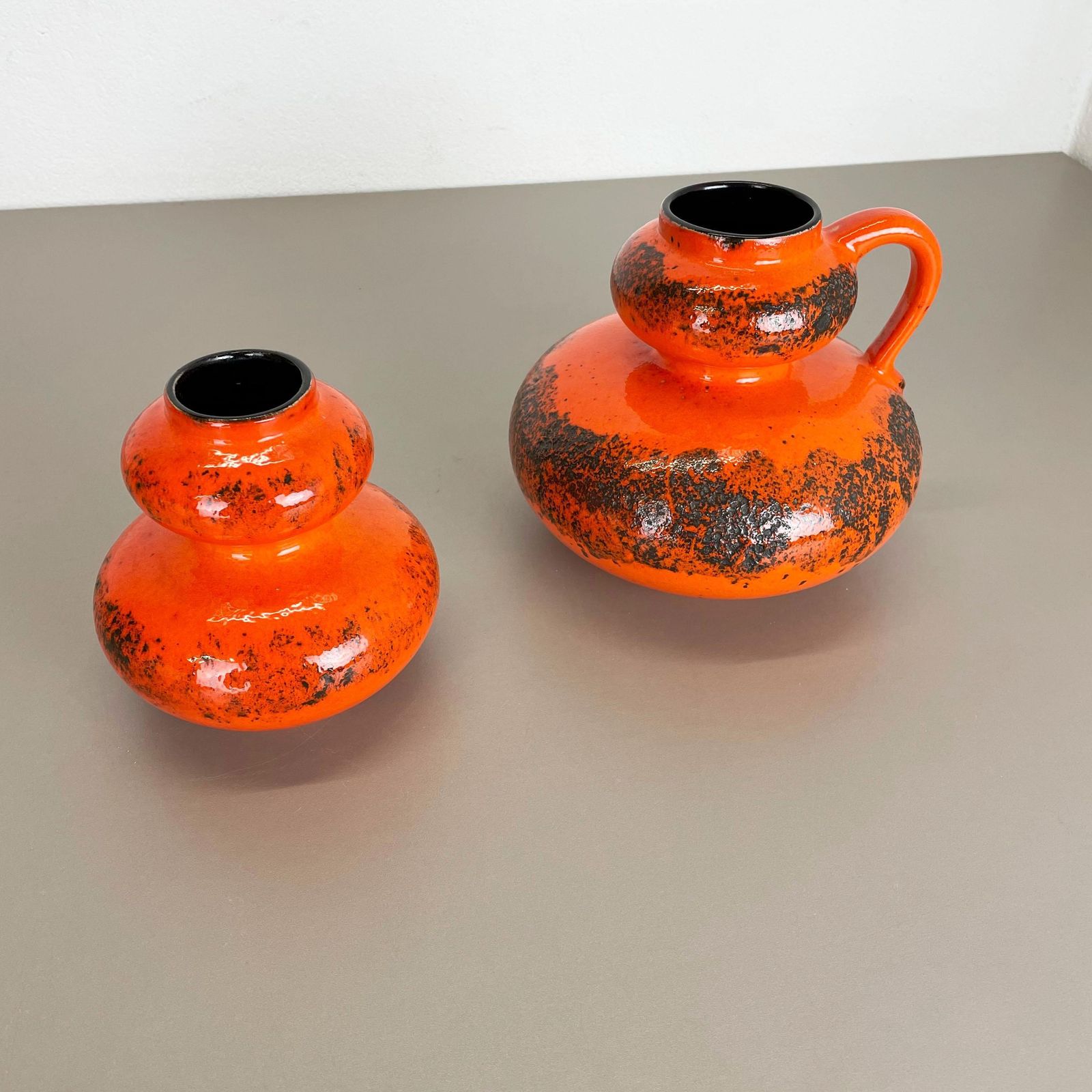 Set Of Two Pottery Fat Lava Vases "Orange" Made By Spara Ceramic, Germany 1970s photo furniture