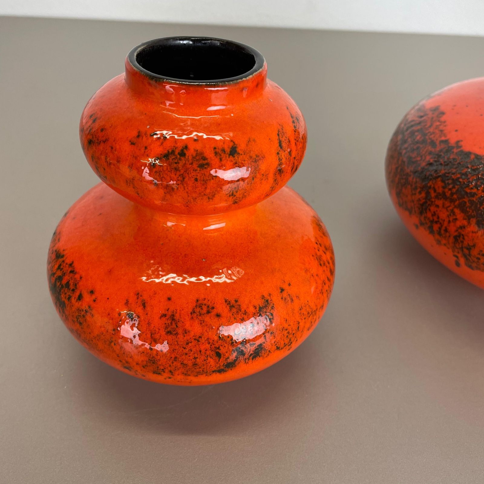 photo furniture Set Of Two Pottery Fat Lava Vases "Orange" Made By Spara Ceramic, Germany 1970s