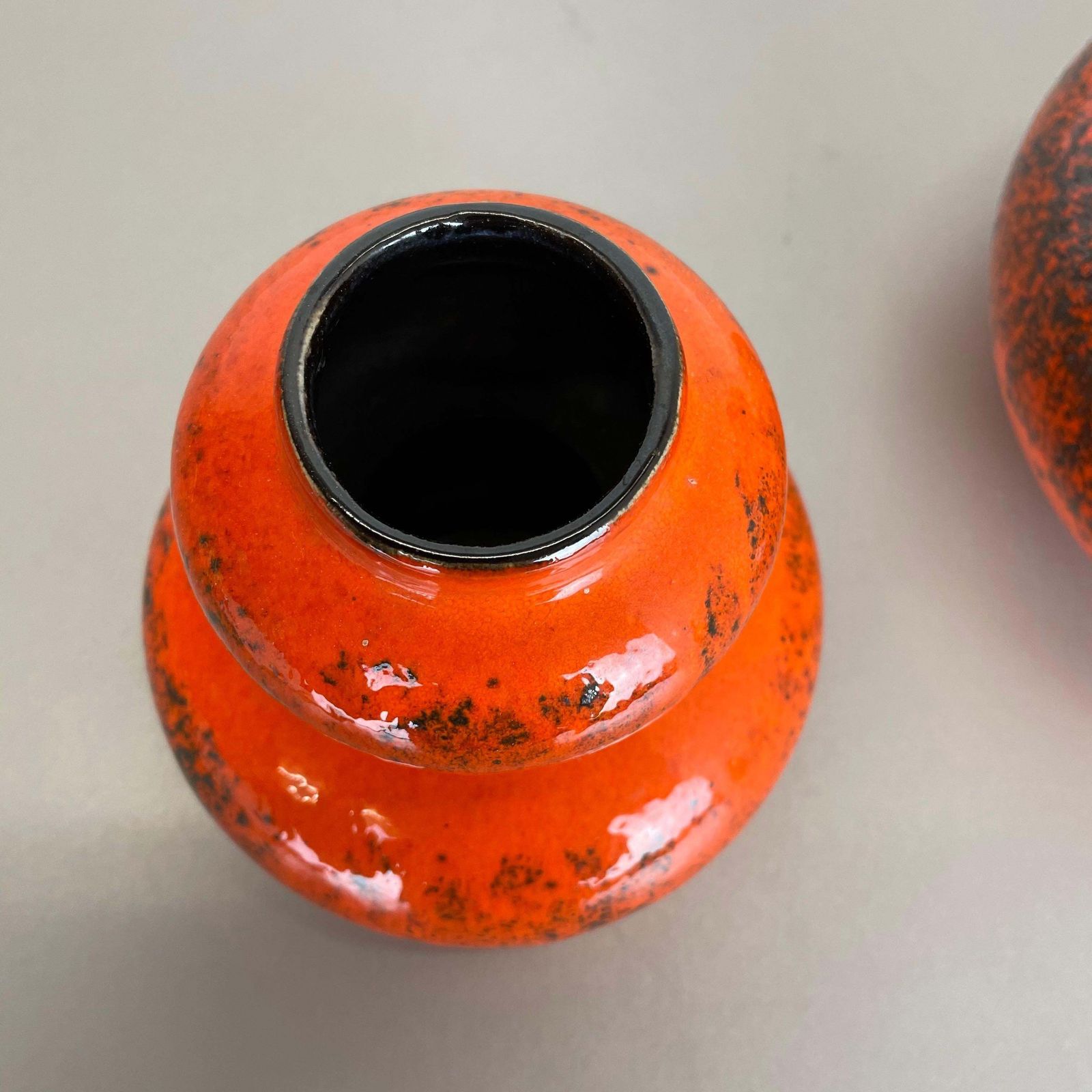 photo for sale Set Of Two Pottery Fat Lava Vases "Orange" Made By Spara Ceramic, Germany 1970s