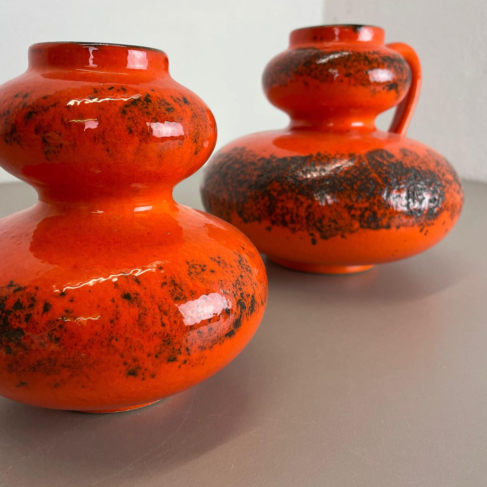 Home Decor Set Of Two Pottery Fat Lava Vases "Orange" Made By Spara Ceramic, Germany 1970s photo