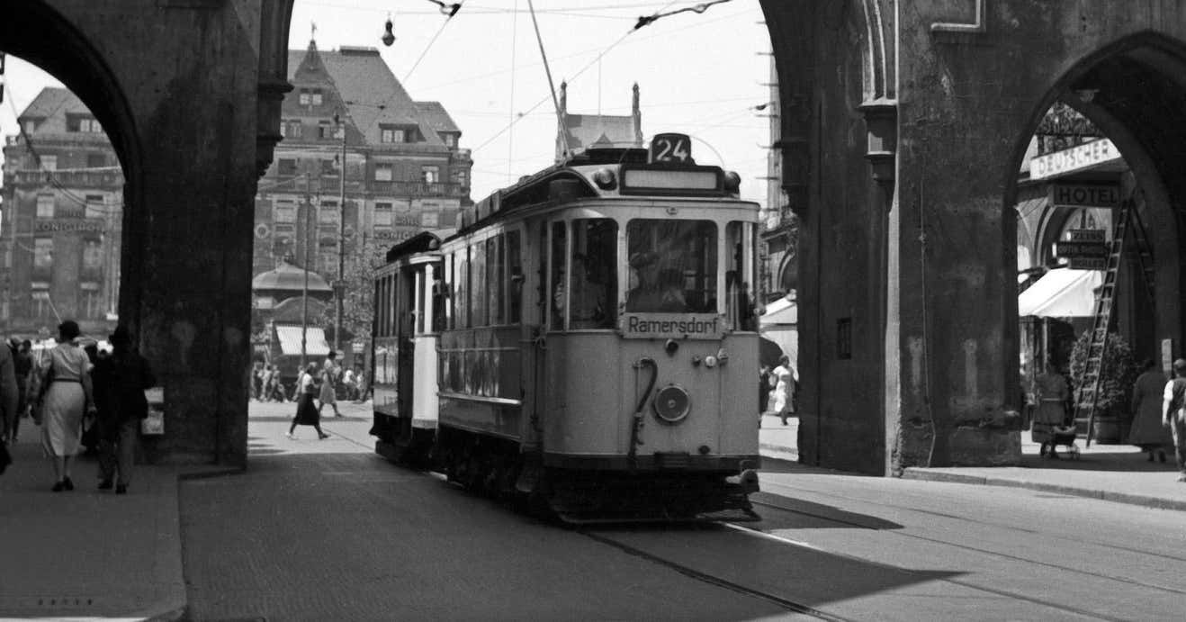 Karl Heinrich Lämmel Tram Line No 24 To Rammersdorf At Karlstor, Munich Germany 1937, Printed Later 1937/2021 photo furniture