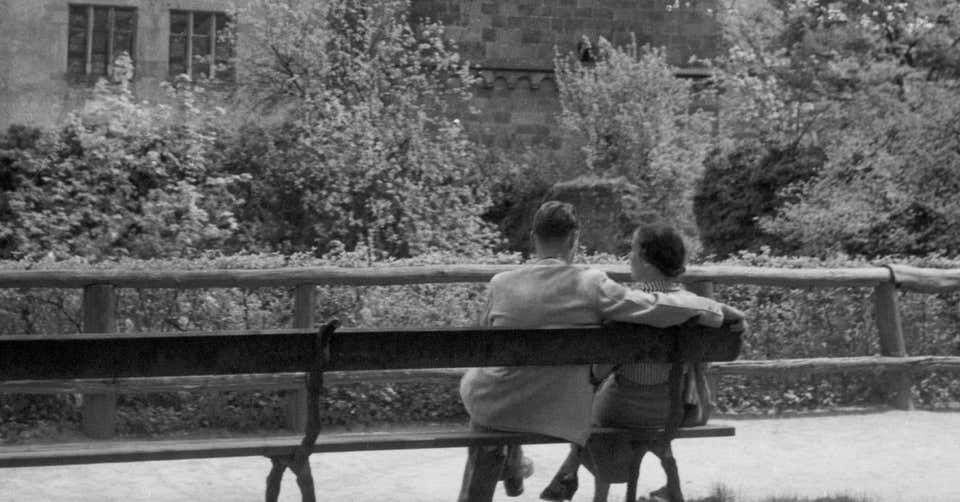 Karl Heinrich Lämmel Couple On A Bench Front Of Heidelberg Castle, Germany 1936, Printed Later 1936/2021 photo furniture