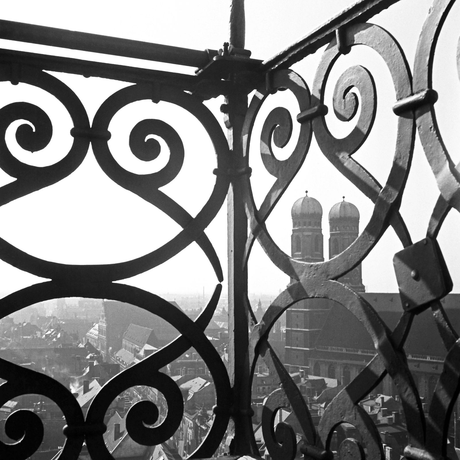 Karl Heinrich Lämmel View To Munich Frauenkirche Church With Railing, Germany 1938, Printed Later 1938/2021