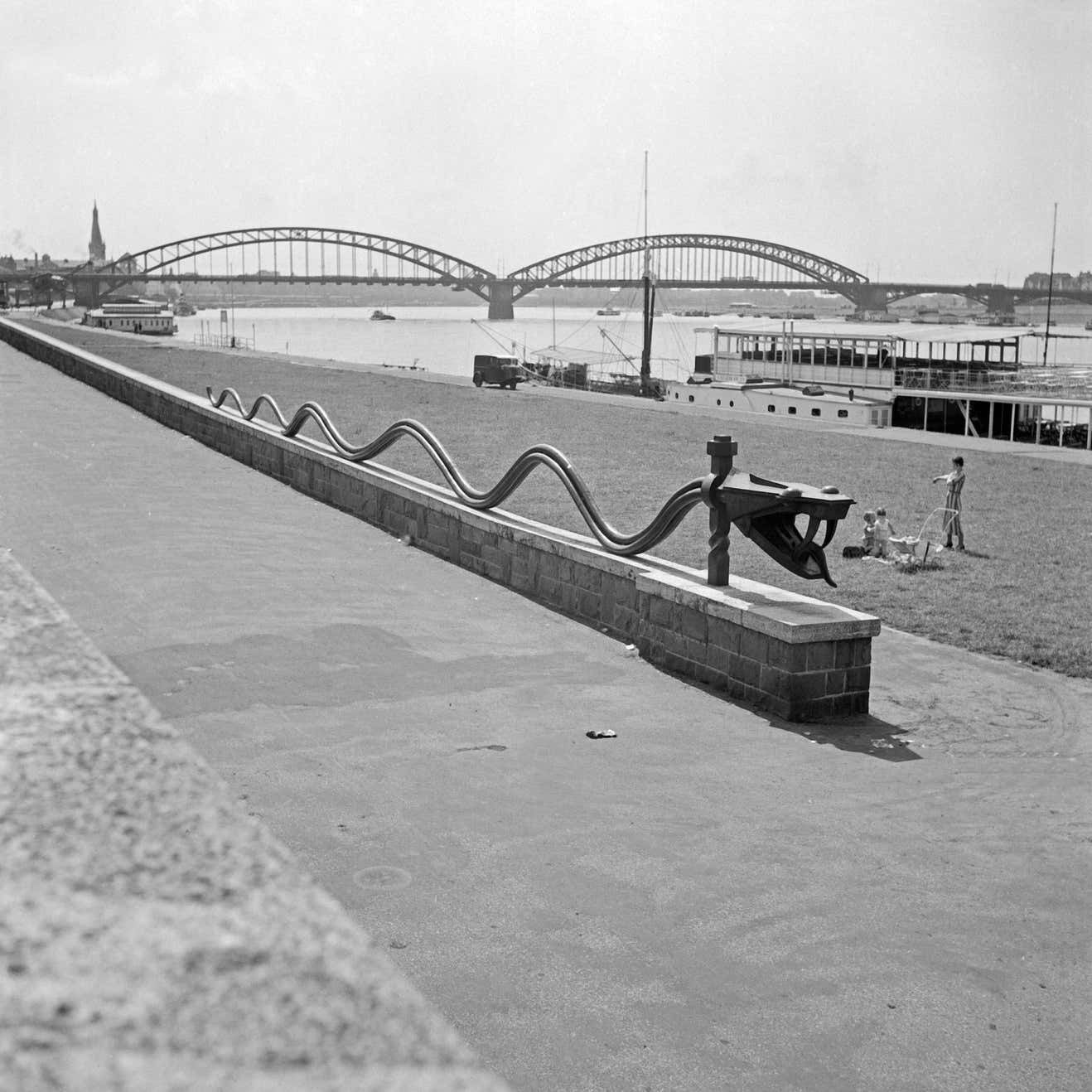 Karl Heinrich Lämmel Rhine Snake Sculpture At Shore Of Rhine Duesseldorf, Germany 1937 Printed Later 1937/2021