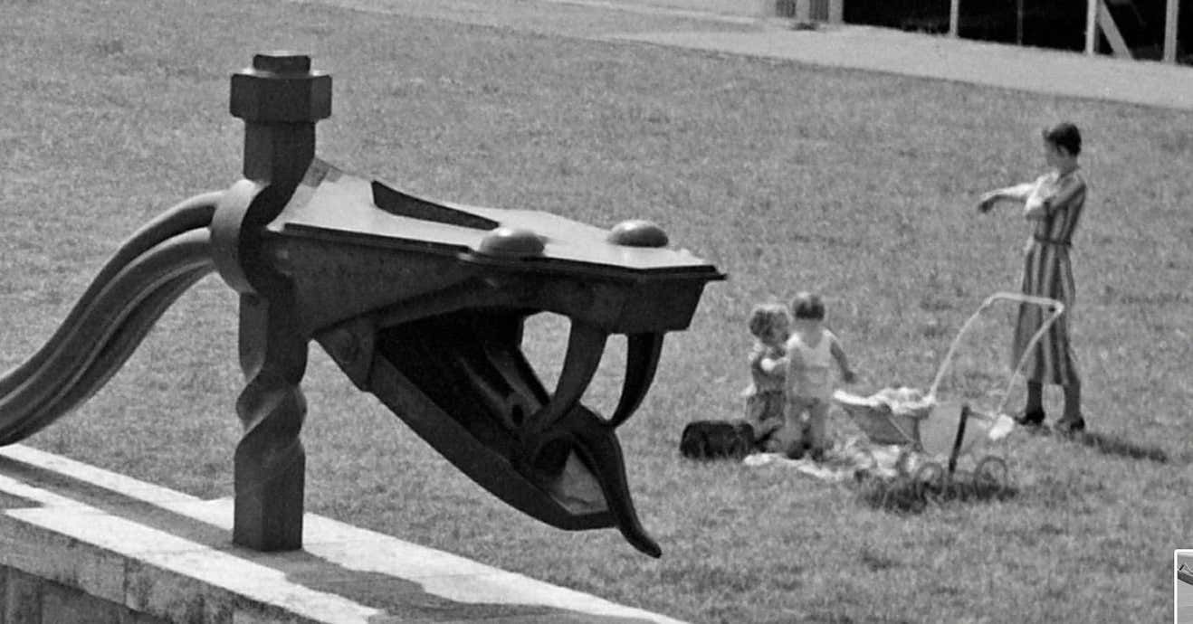 Karl Heinrich Lämmel Rhine Snake Sculpture At Shore Of Rhine Duesseldorf, Germany 1937 Printed Later 1937/2021 photo for sale