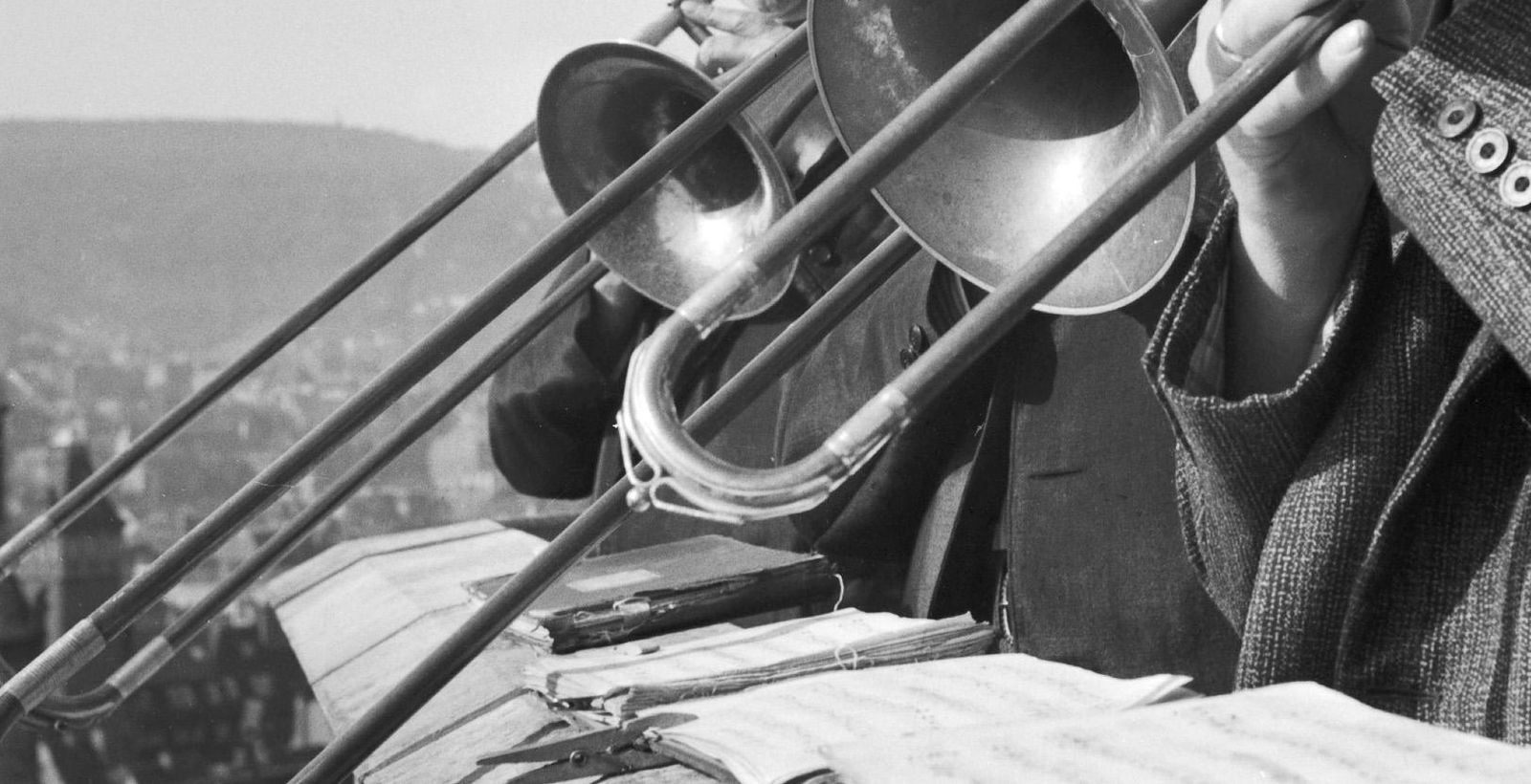 Brass Ensemble At The Belfry Of A Church, Stuttgart Germany 1935, Printed Later photo furniture
