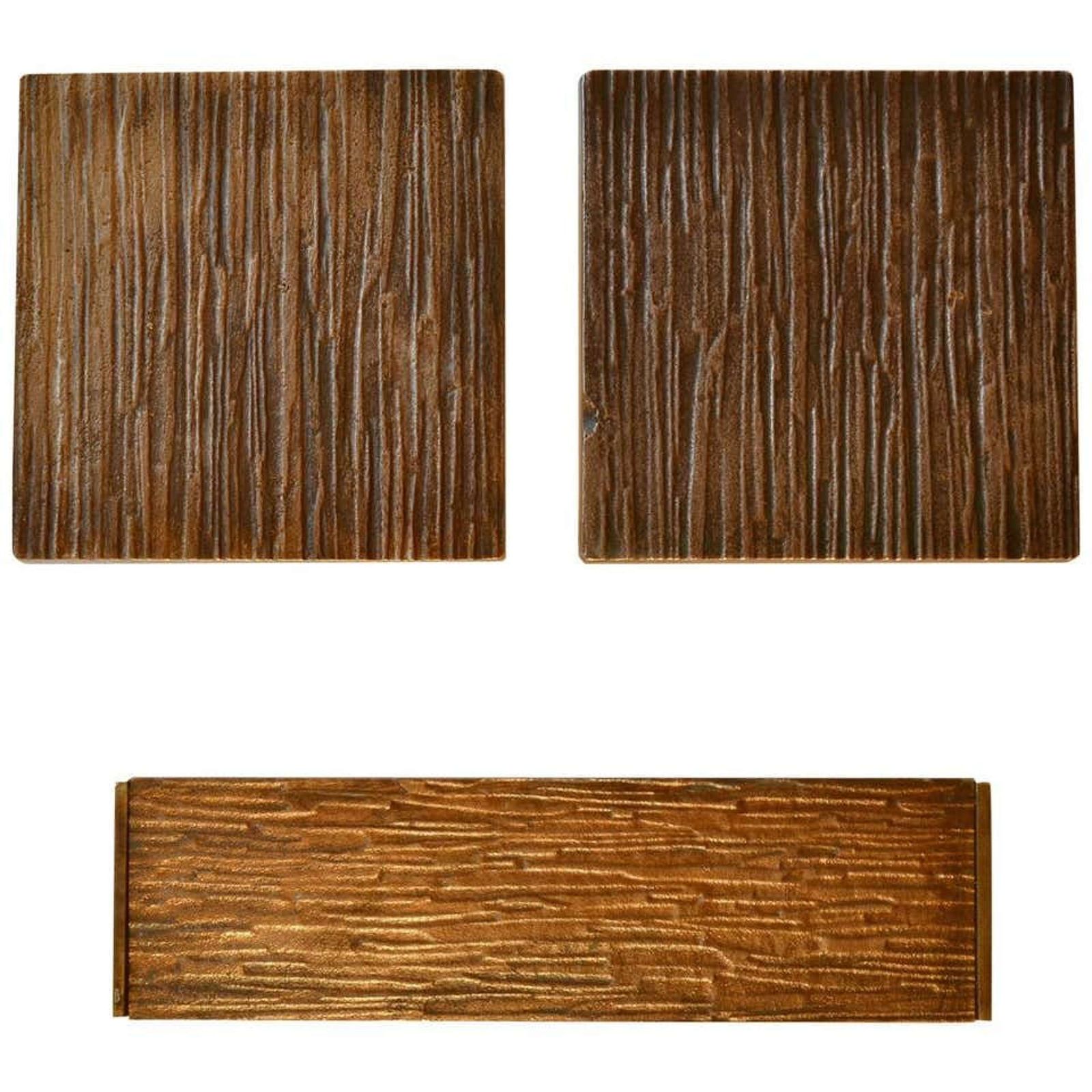 Pair Of Square Bronze Motif Door Handles And Letterbox
