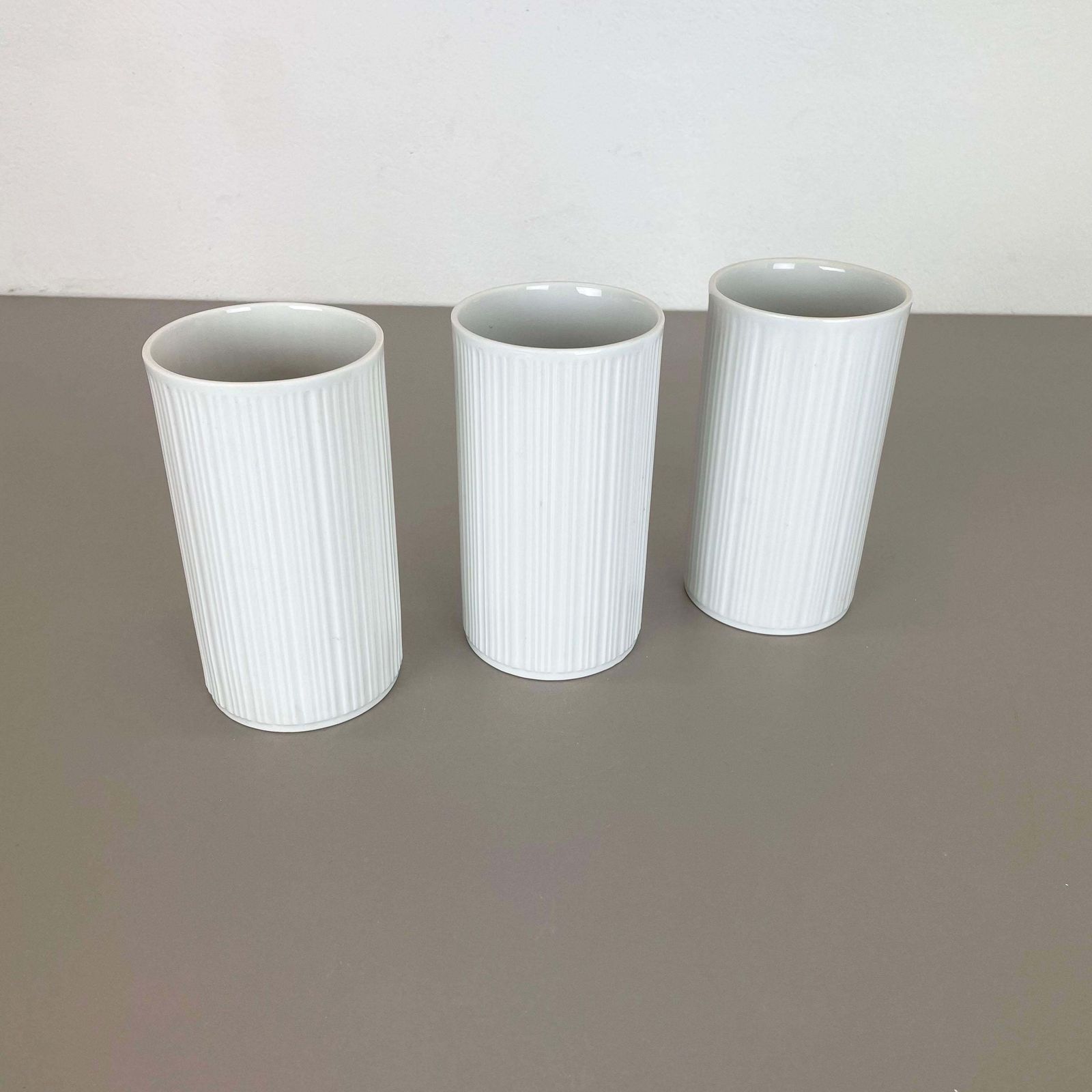 Set Of 3 Op Art Porcelain Vases By Melitta Minden, Germany, 1970s photo for sale