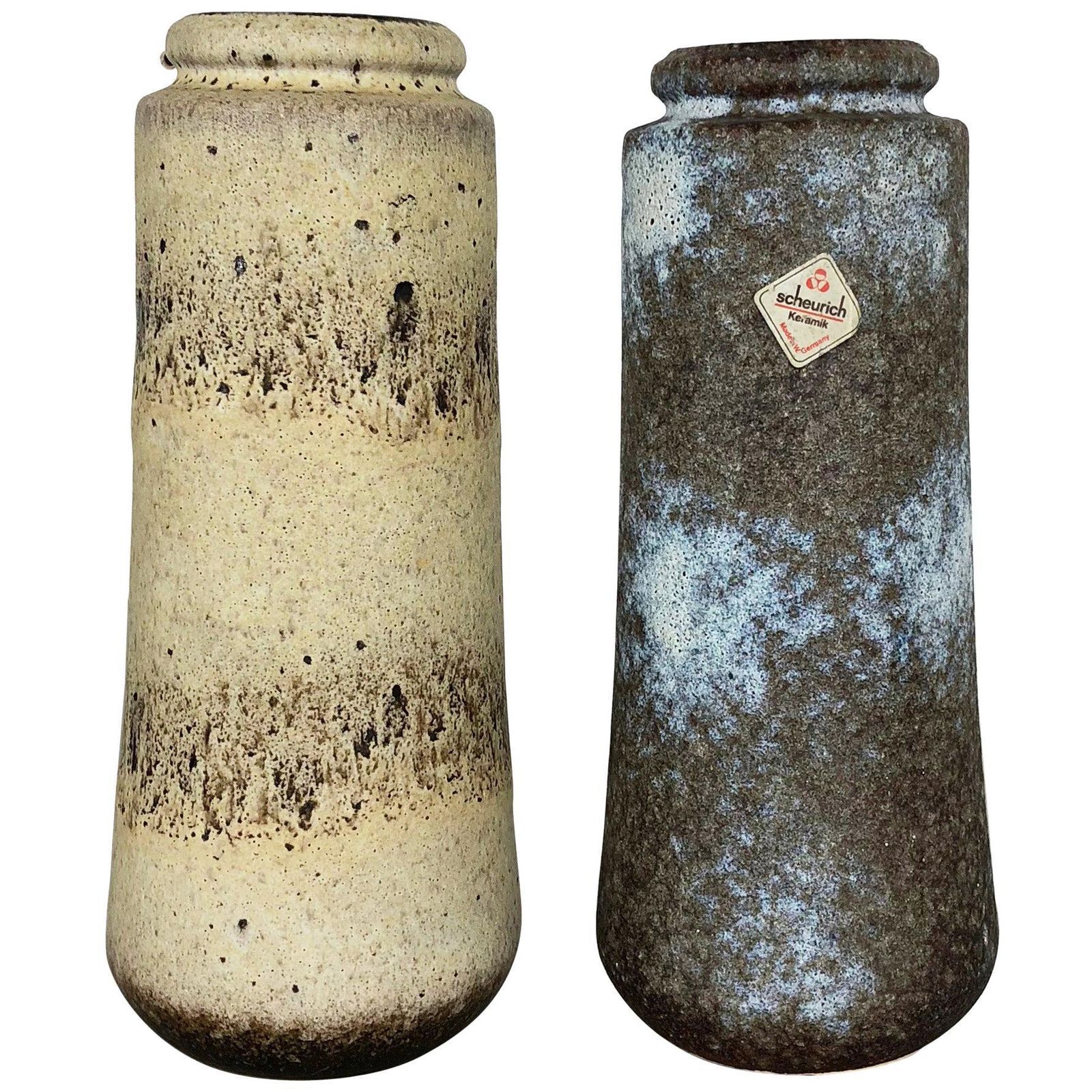 Set Of Two Pottery Fat Lava Vases "206 26" Made By Scheurich, Germany, 1970s