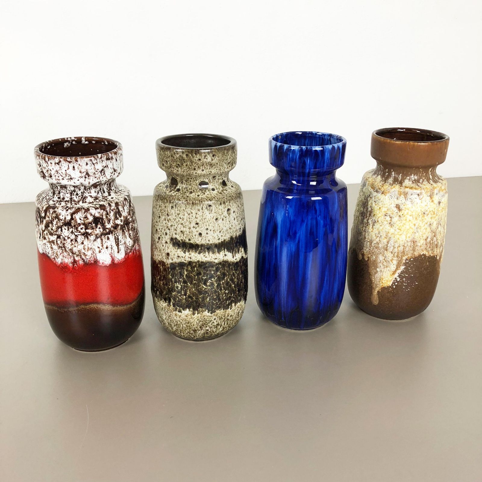 Set Of Four Vintage Pottery Fat Lava "242 22" Vases Made By Scheurich, Germany photo furniture