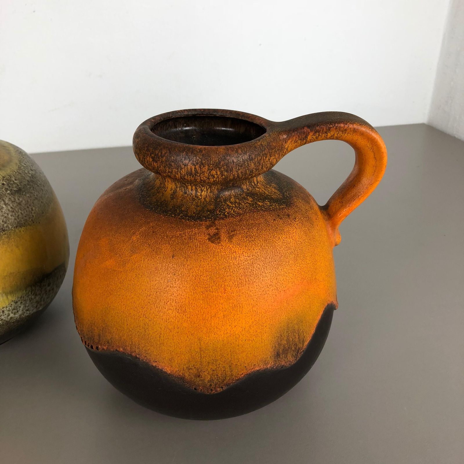 Set Of Two Pottery Fat Lava Vases Model "484 21" Made By Scheurich Germany 1970s photo for sale