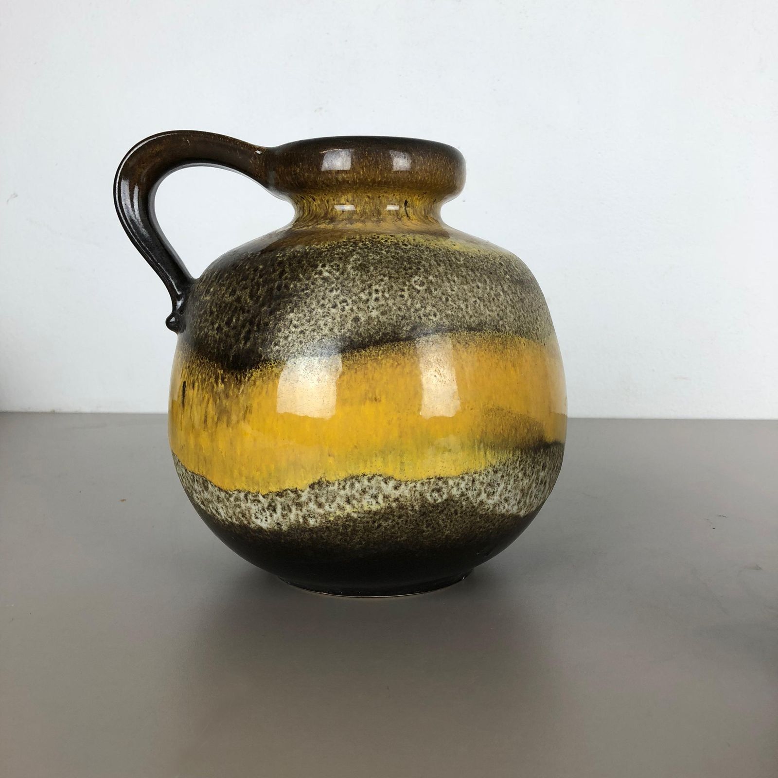 Set Of Two Pottery Fat Lava Vases Model "484 21" Made By Scheurich Germany 1970s photo vintage