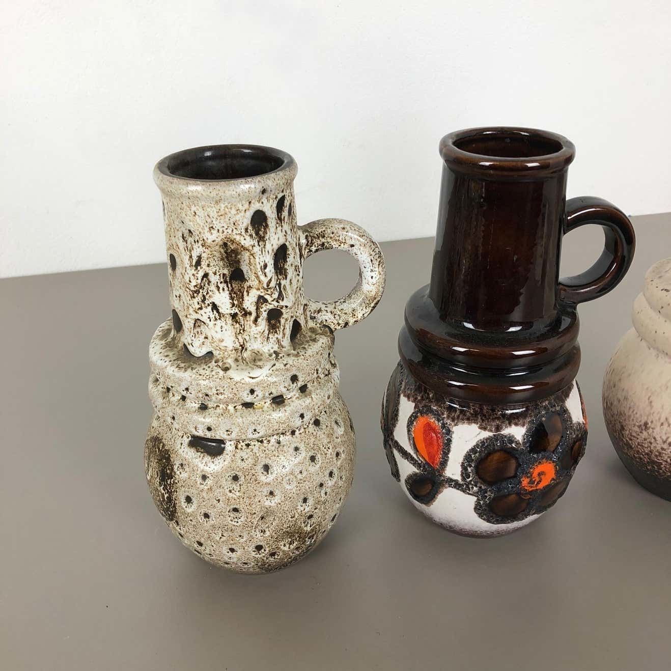Set Of Three 1970s Pottery Fat Lava "Vienna" Vases Made By Scheurich, Germany photo for sale