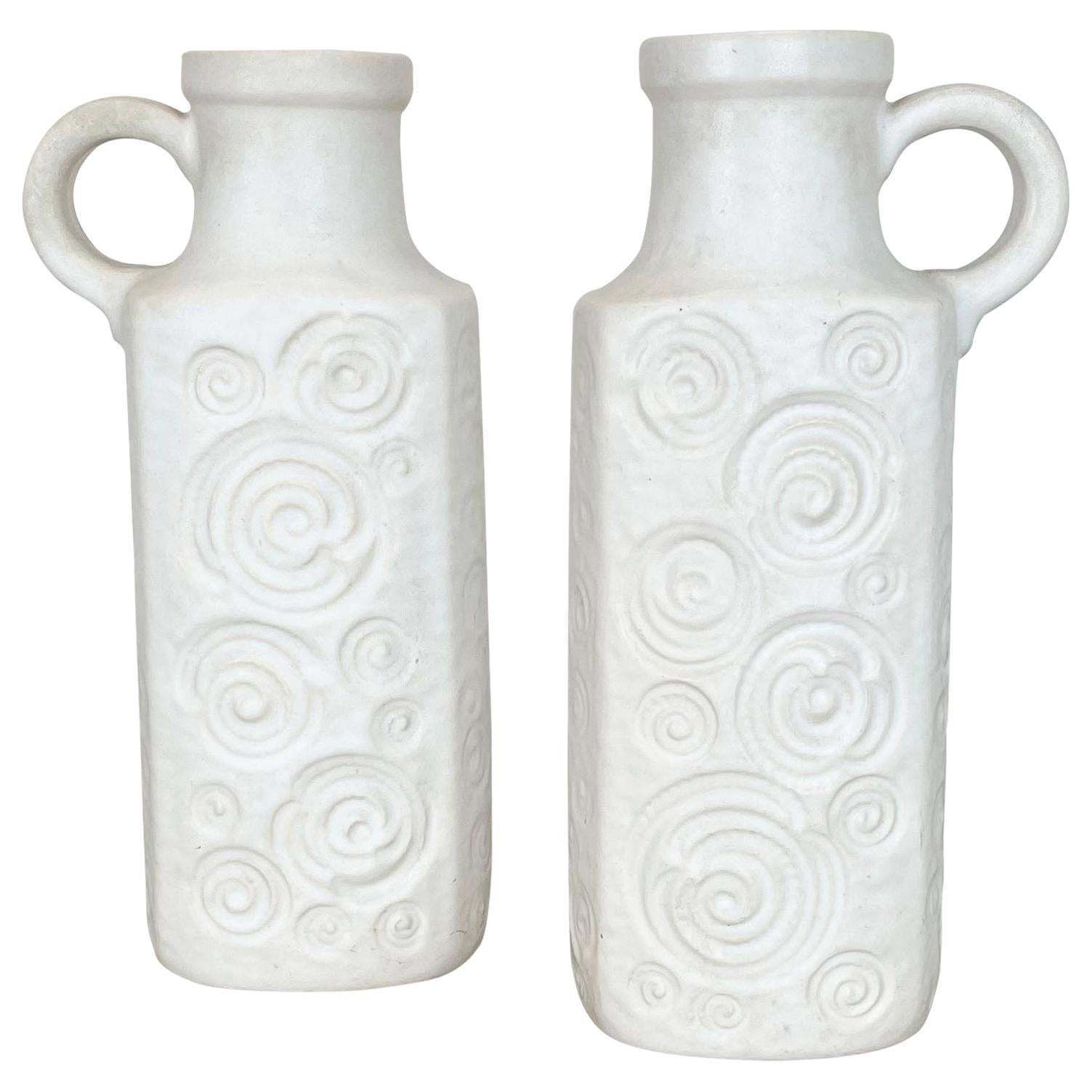 Set Of Two Pottery Fat Lava Vases Jura "482 28" Made By Scheurich, Germany 1970s