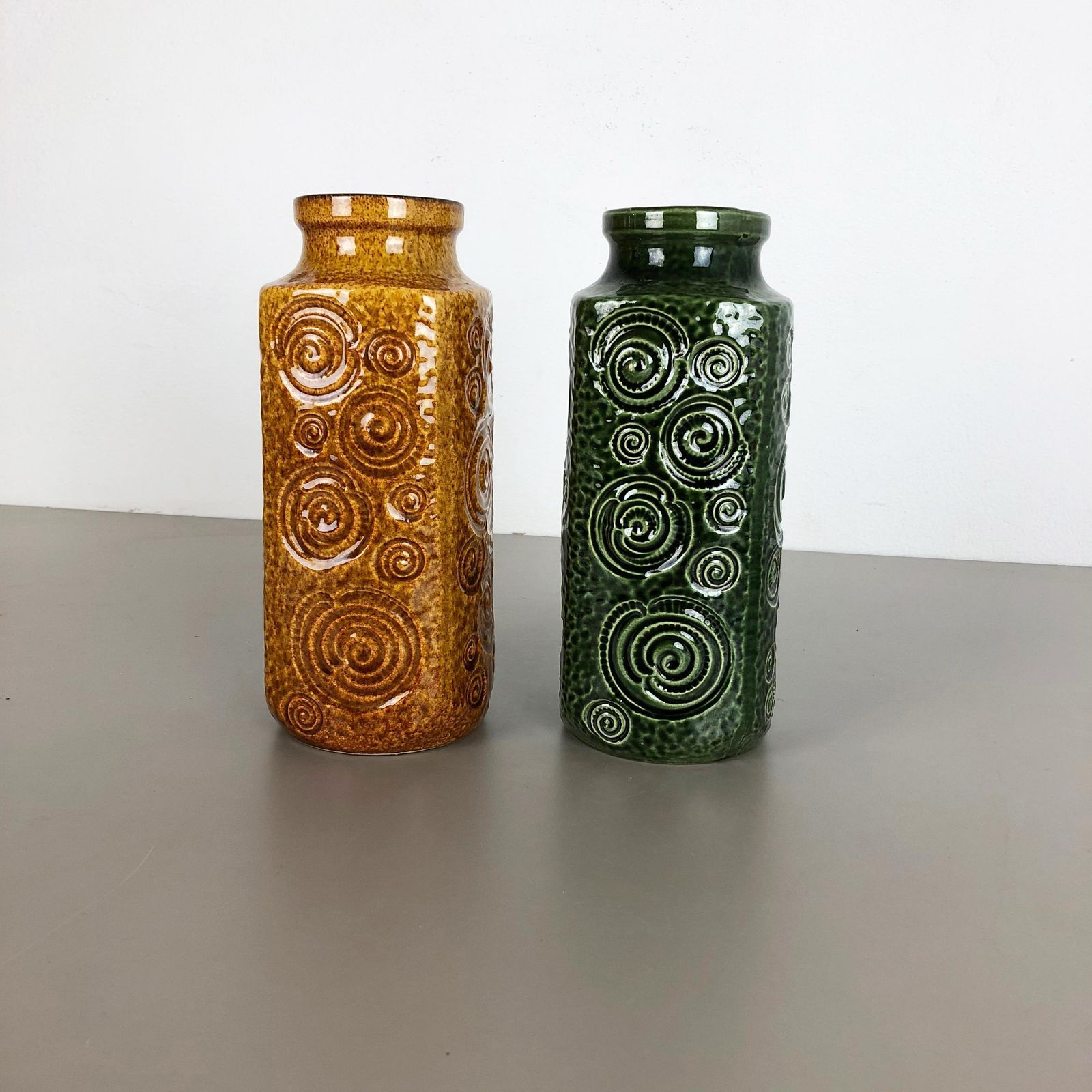 Set Of Two Pottery Fat Lava Vases Jura "282 26" Made By Scheurich, Germany 1970s photo furniture