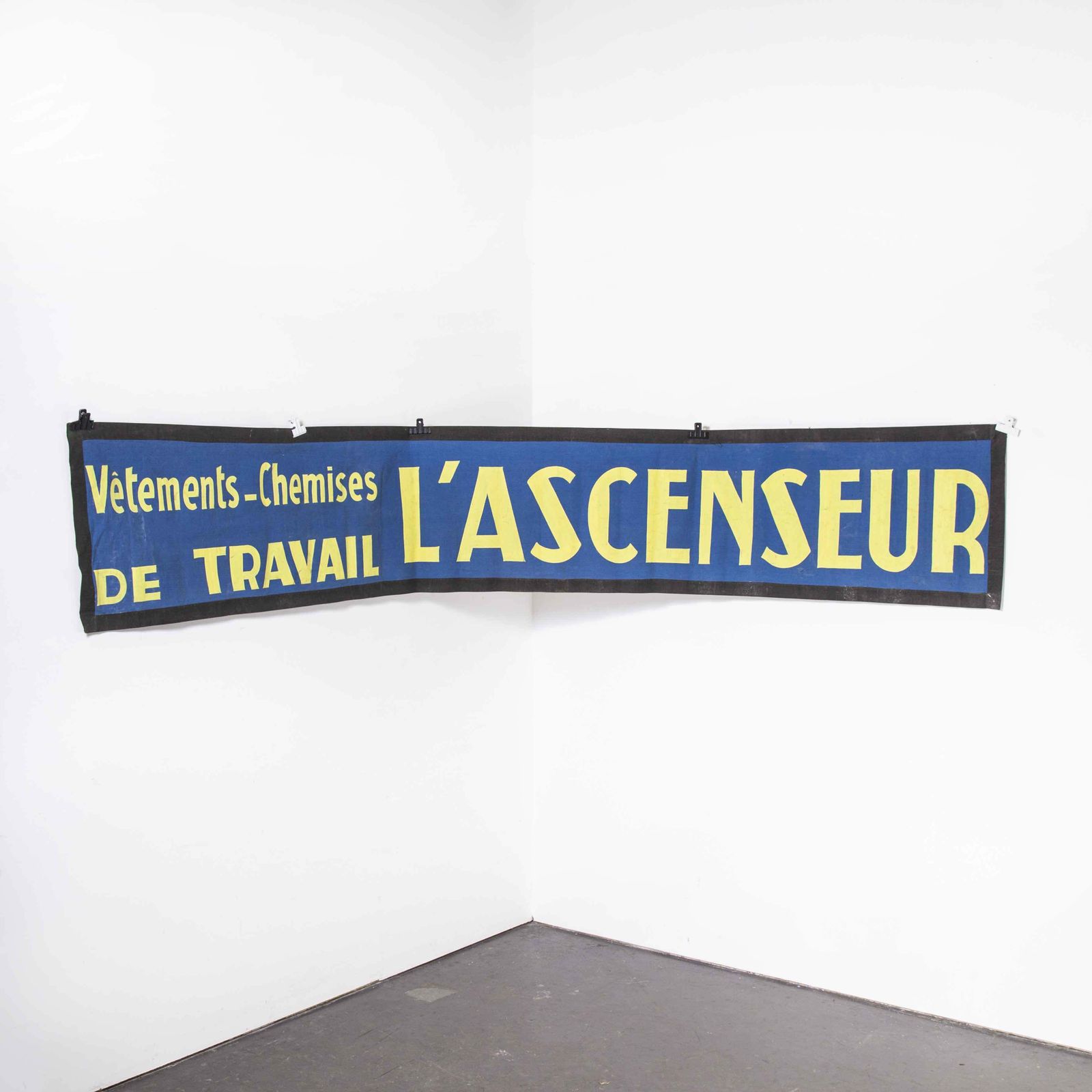 1950’s Blue & Yellow Canvas Advertising Banner L’ascenseur