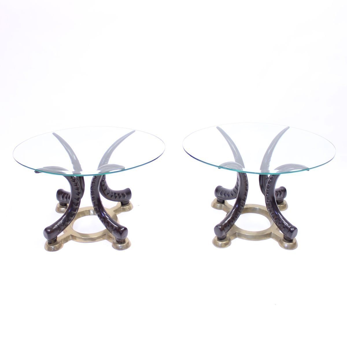 Brass & Faux Tusks Side Or Coffee Tables, 1970s, Set Of 2 photo furniture