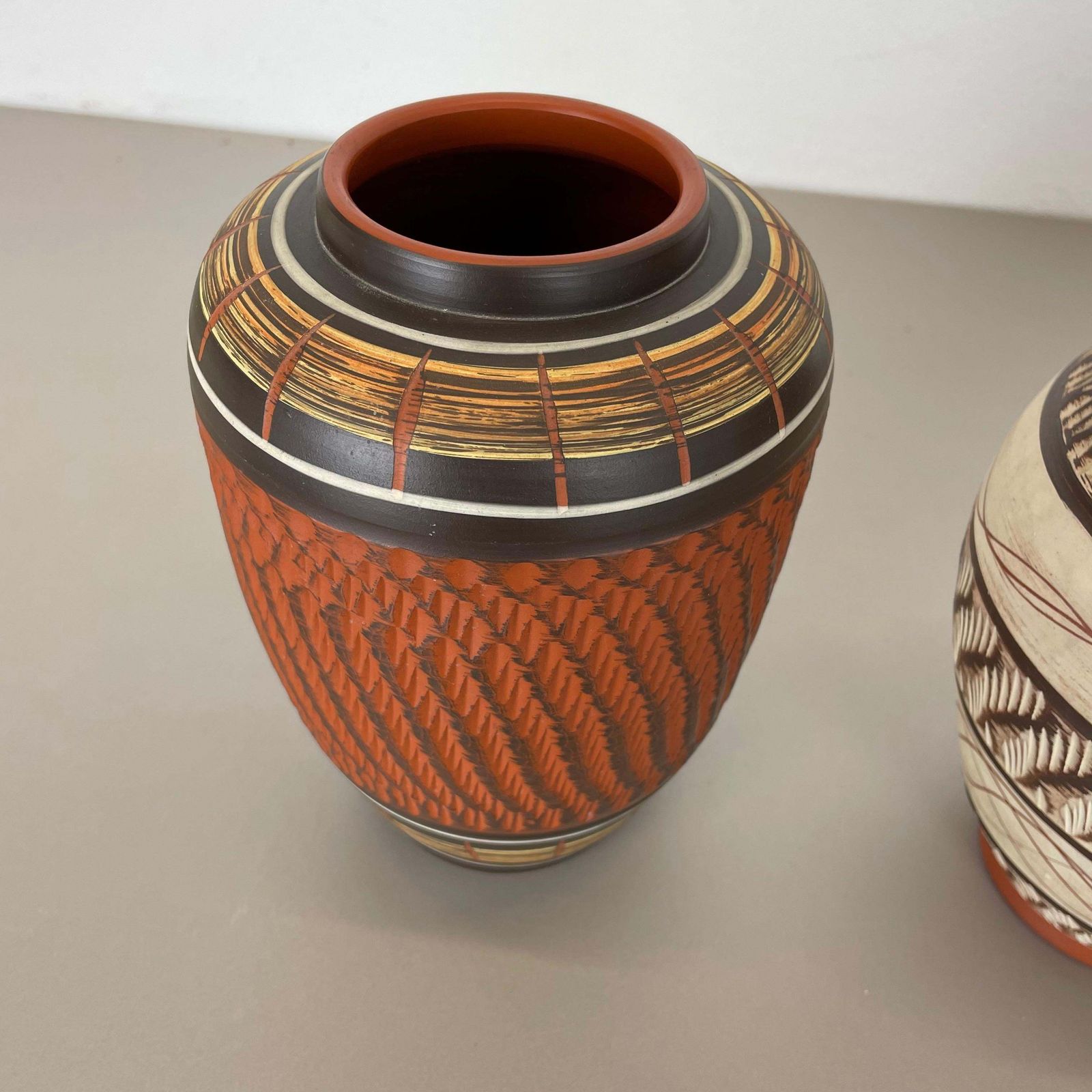 photo for sale Set Of 3 Abstract Ceramic Pottery Vases By Eiwa / Akru Ceramics, Germany, 1950s