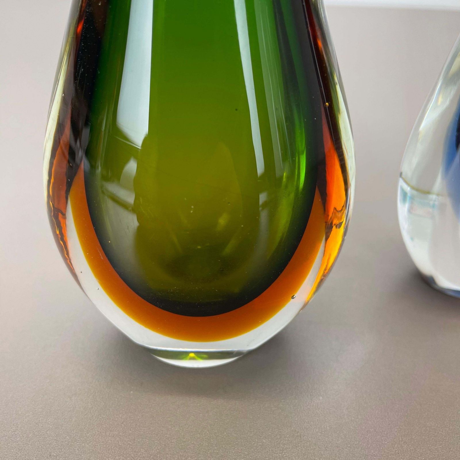Rare Set Of 2 Organic Multicolor Murano Glass Sommerso Vases, Italy, 1970s photo vintage