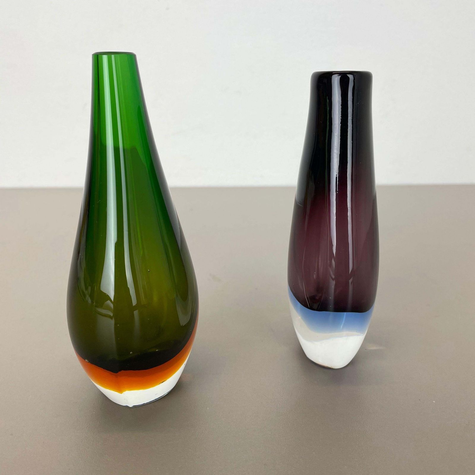 785.0 Rare Set Of 2 Organic Multicolor Murano Glass Sommerso Vases, Italy, 1970s photo