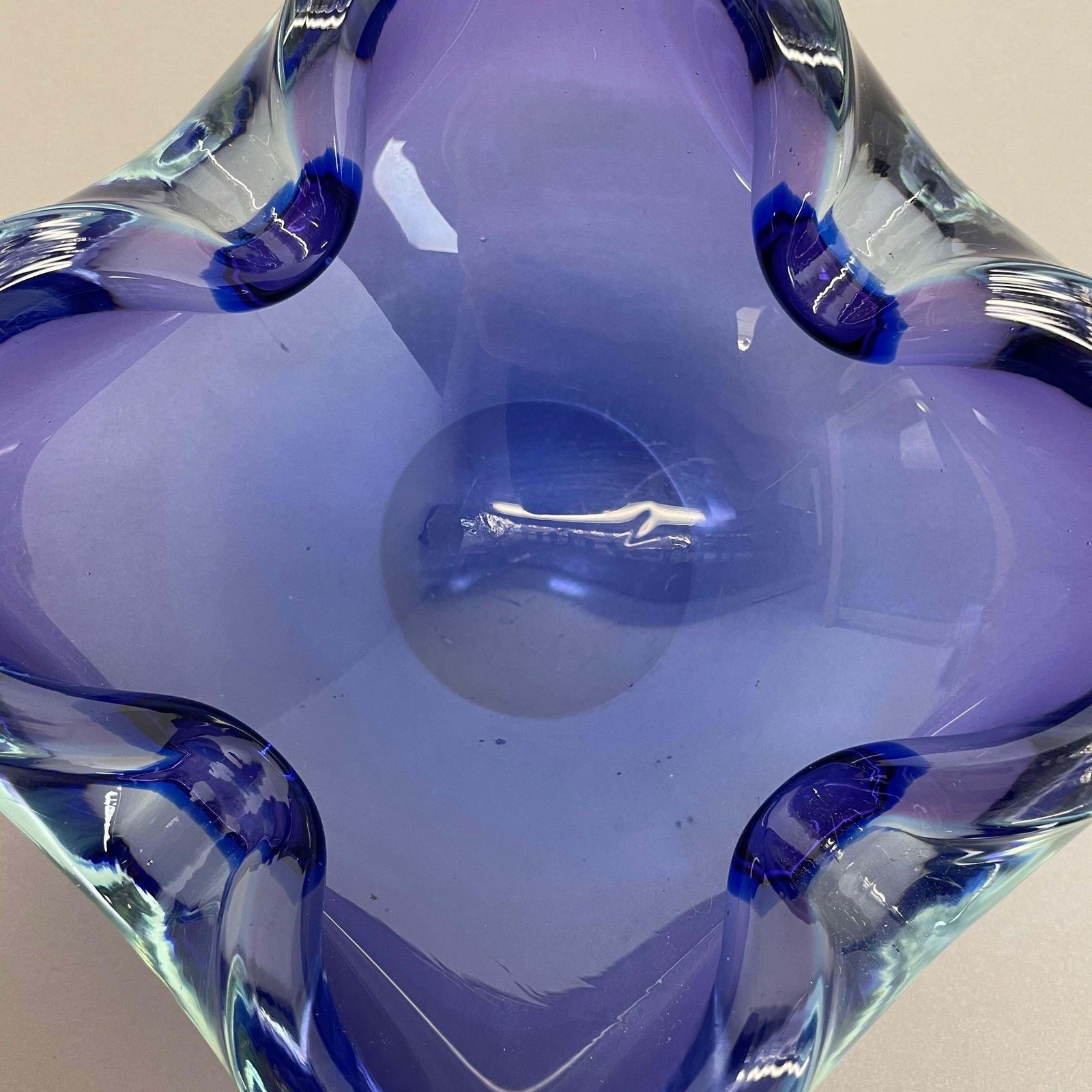 Home Decor Heavy Murano Glass "Blue" Bowl Element Shell Ashtray Murano, Italy, 1970s photo