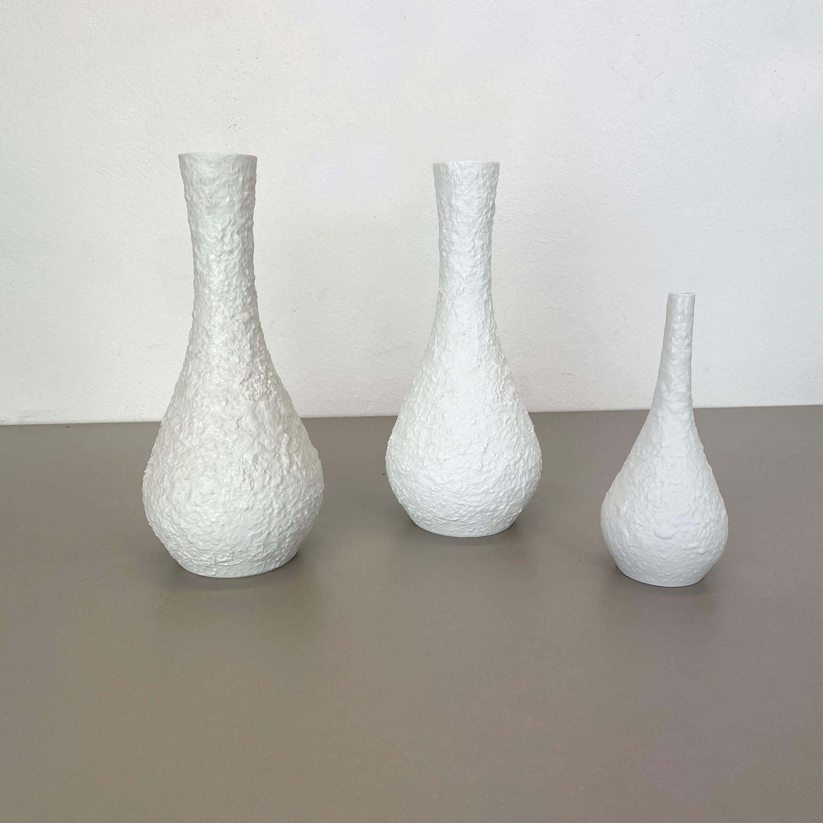 Set Of 3 Op Art Biscuit Porcelain Vases By Edelstein Bavaria, Germany, 1970s photo for sale
