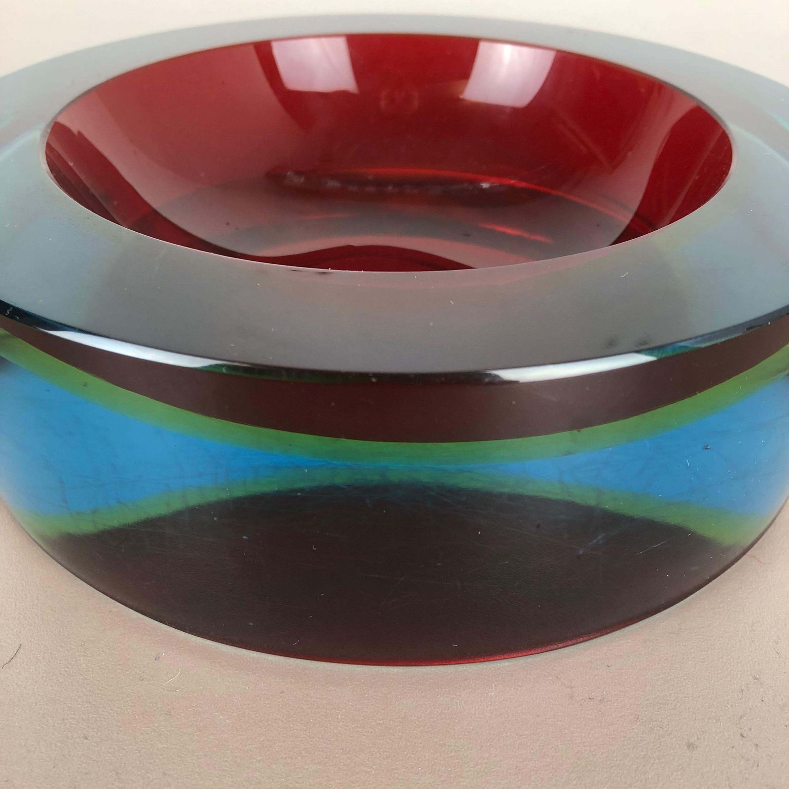 Extra Large 3,6kg Sommerso Bowl Murano Vetri Glass By Cenedese, Italy, 1970s photo vintage