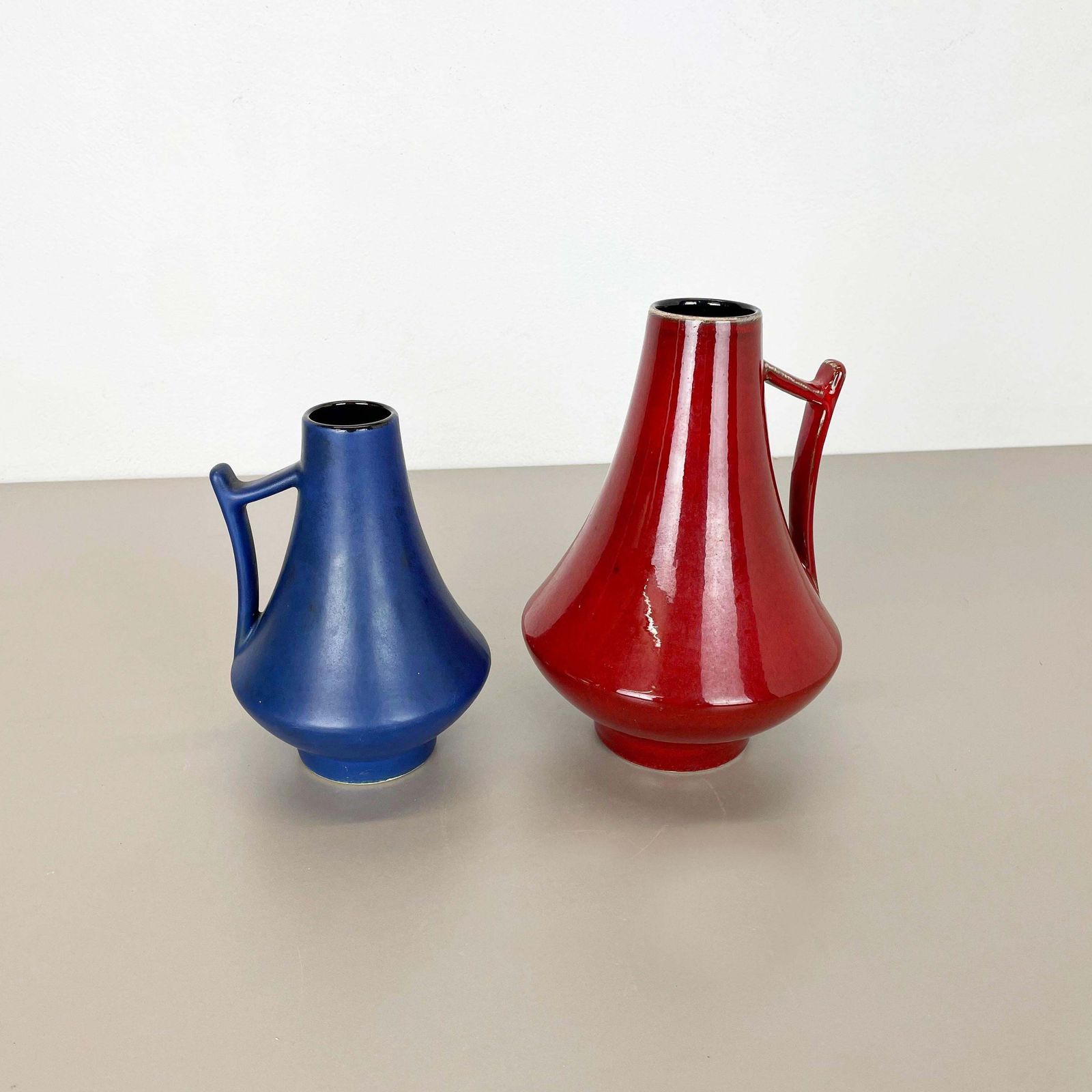 Set Of Two Pottery Fat Lava Vases "Black Red" By Jopeko, Germany, 1970s