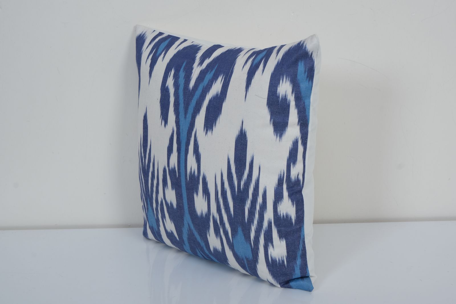 Ethnic Ikat Chevron Pillowcase Blue Square Pillow Uzbek Ikat Pillow Ikat Fabric 35x35 Cm photo for sale