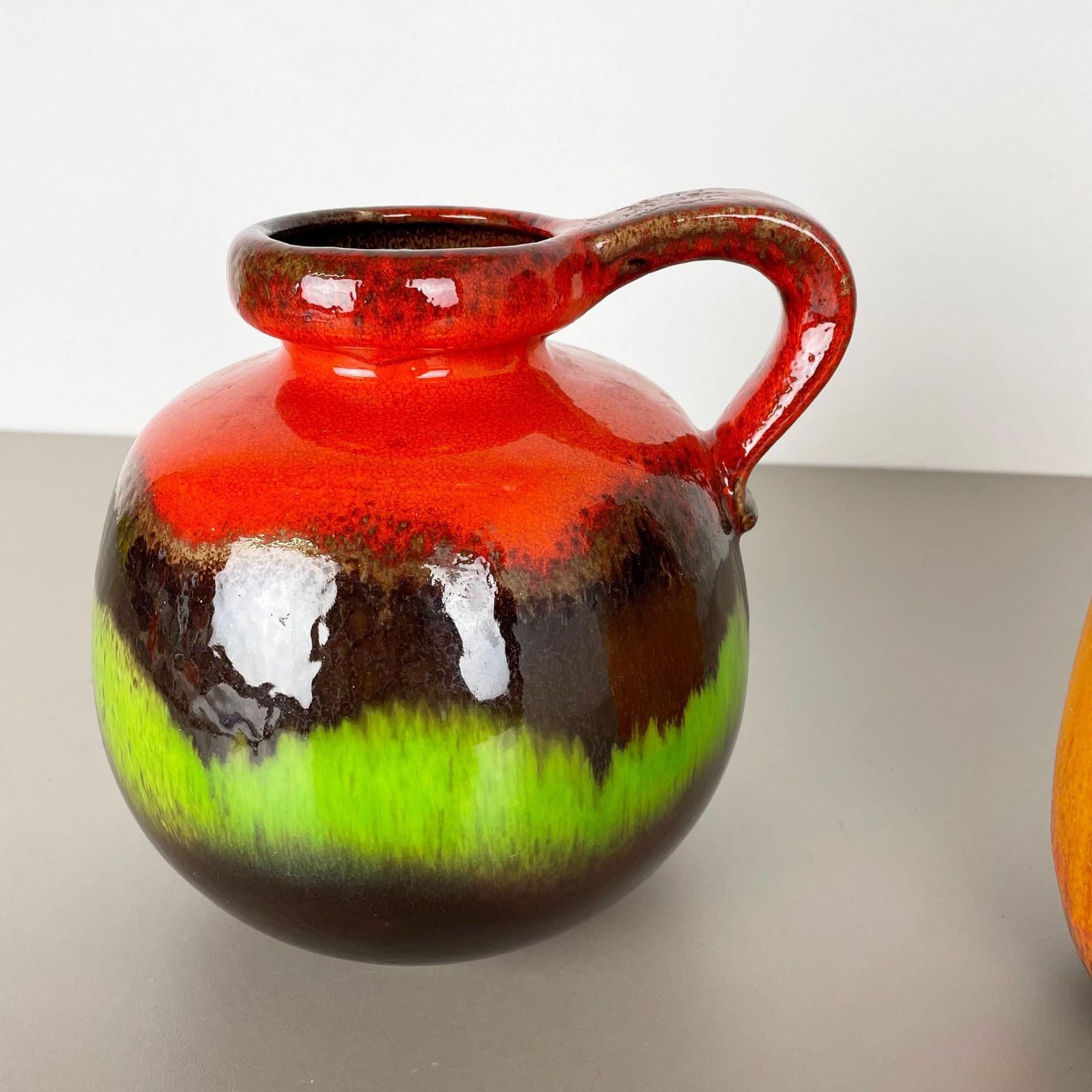 Set Of Two Pottery Fat Lava Vases "Multi Color" By Scheurich, Germany, 1970 photo for sale