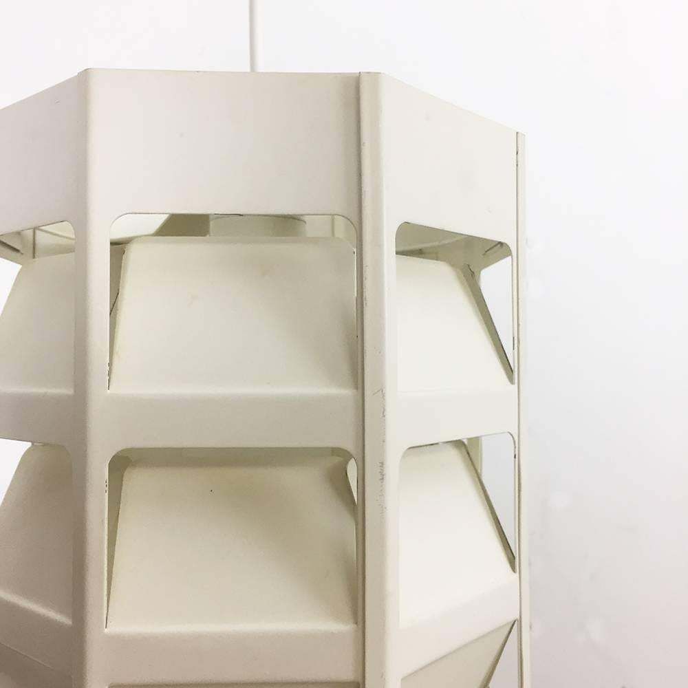 Scandinavian Cubic White Metal Hanging Lamp "Lyskurv" By Louis Poulsen, 1960s photo Lighting
