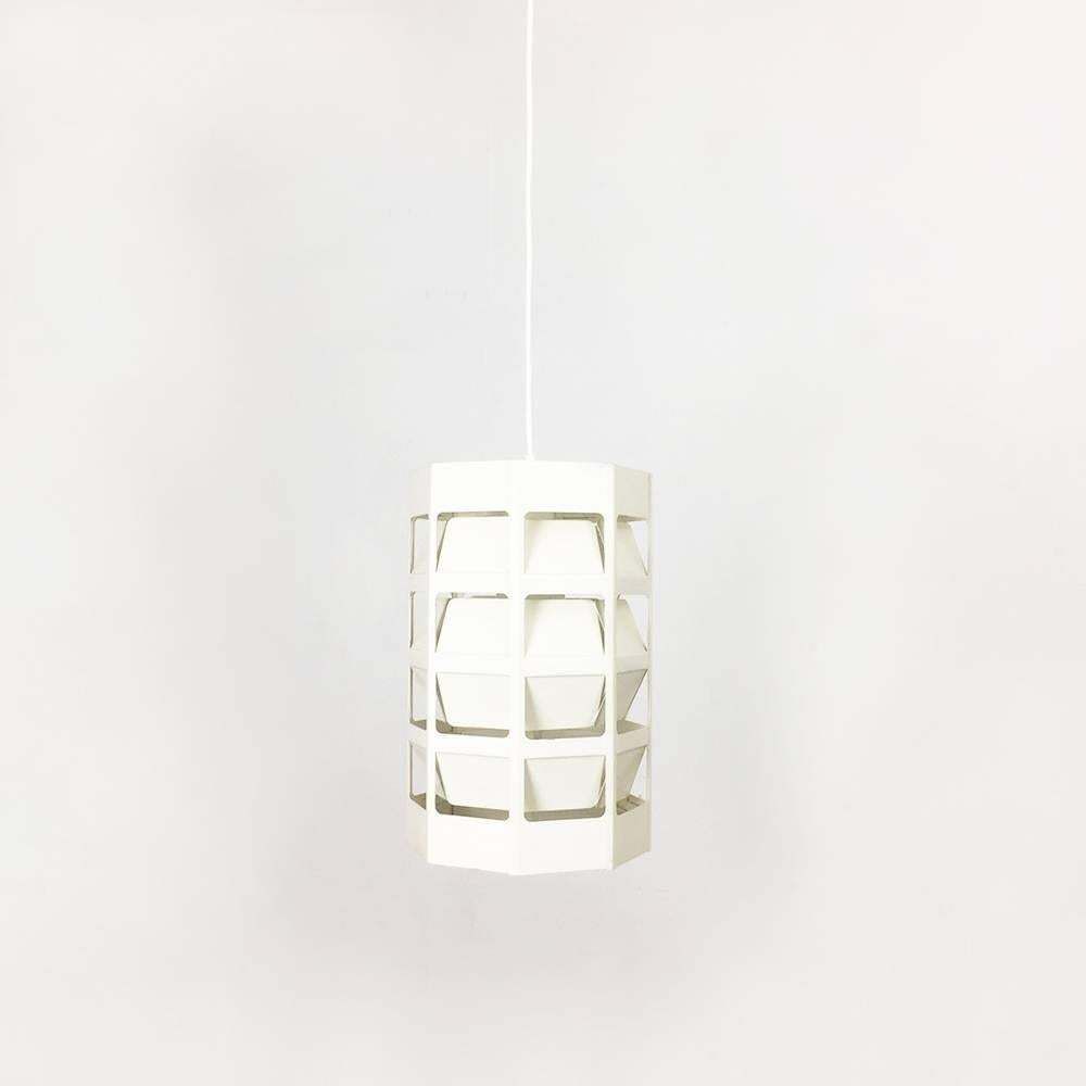 Scandinavian Cubic White Metal Hanging Lamp "Lyskurv" By Louis Poulsen, 1960s photo buy