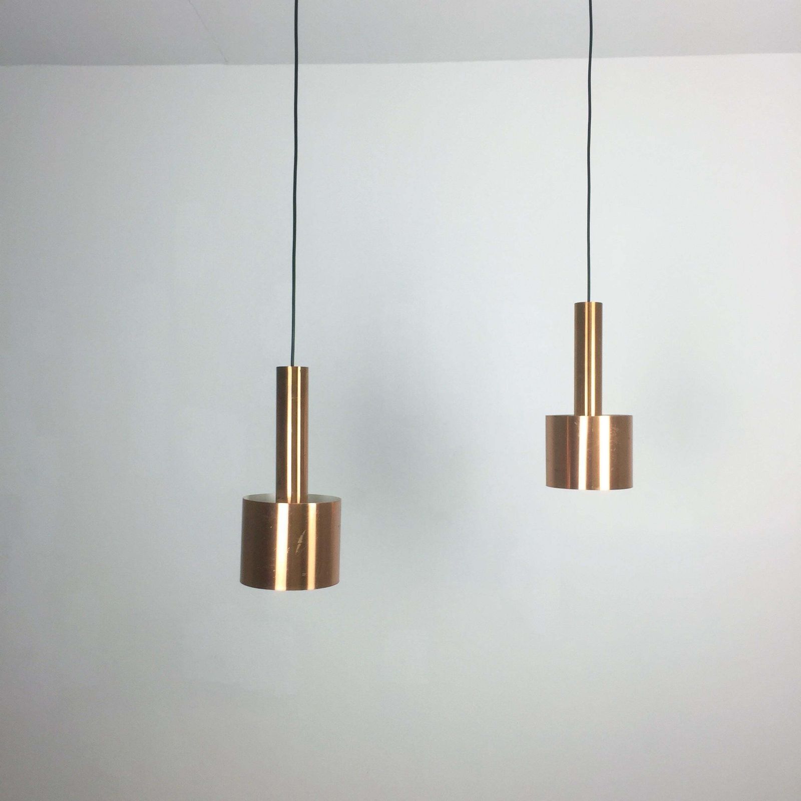 Set Of 2 "Club" Hanging Light Copper Jo Hammerborg Fog & Mørup, Denmark, 1963