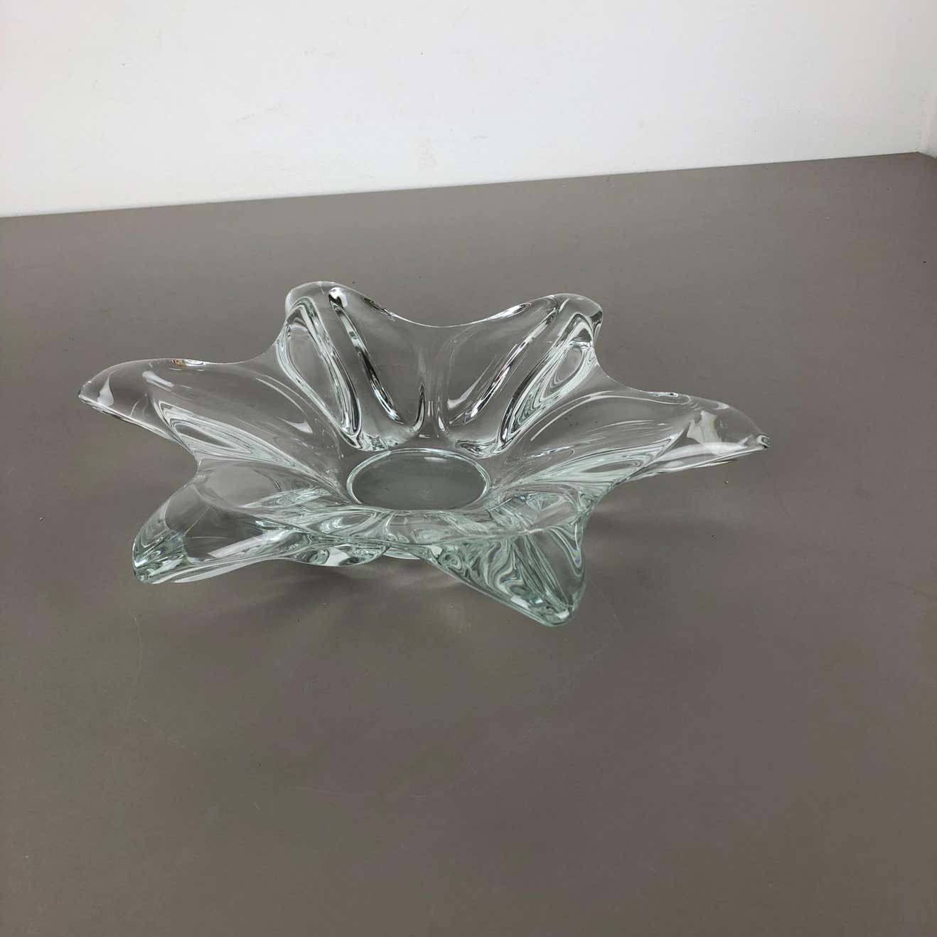 Large French Floral Crystal Glass Shell Bowl By Art Vannes, France, 1970s photo 777.0