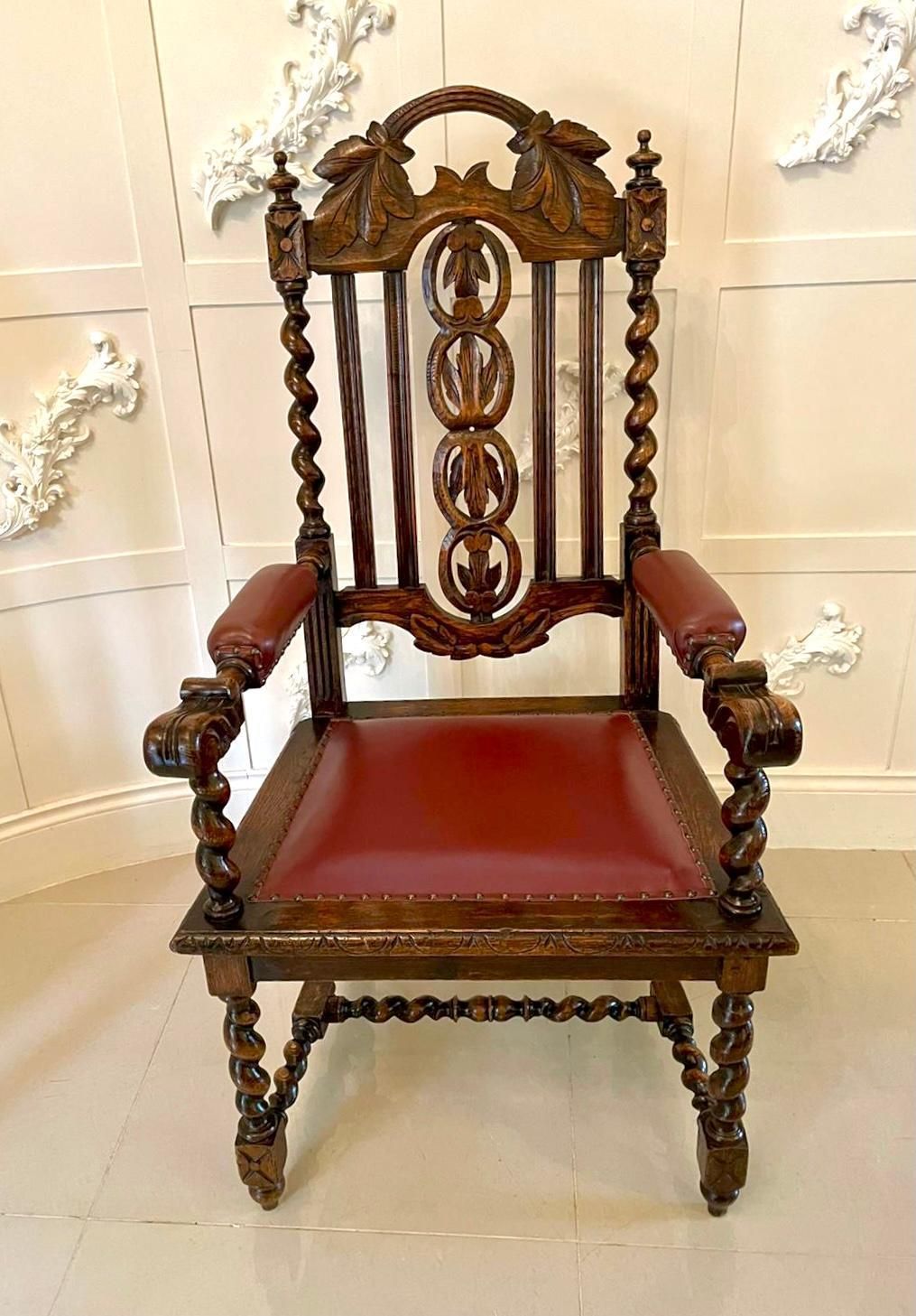 Large Antique Victorian Quality Carved Oak Armchair