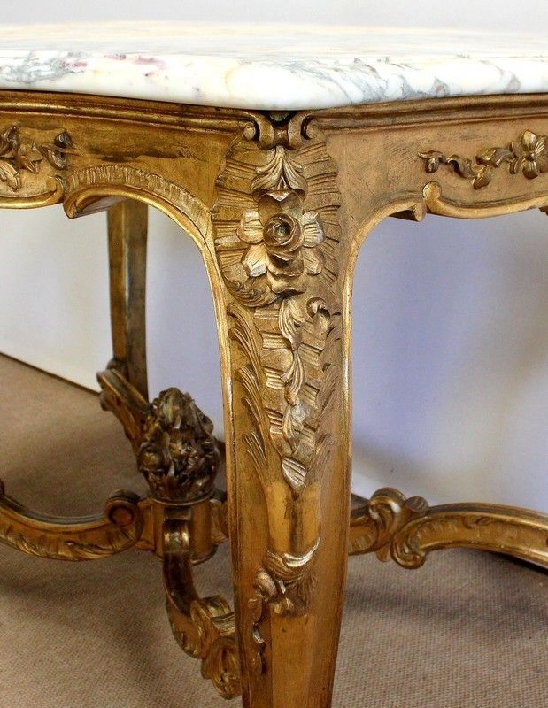 photo vinterior Marble And Gilded Wood Center Table, Regency Style, 2nd Part Of The 19th Century